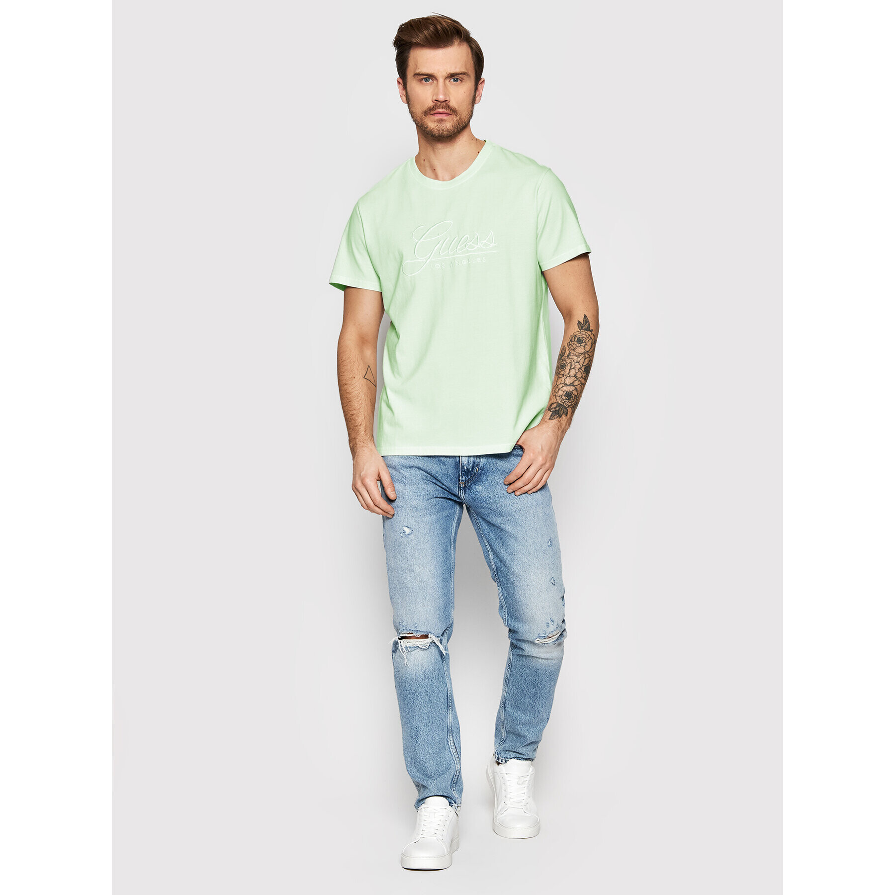 Guess Tricou Barry M2GI60 I3Z00 Verde Regular Fit - Pled.ro