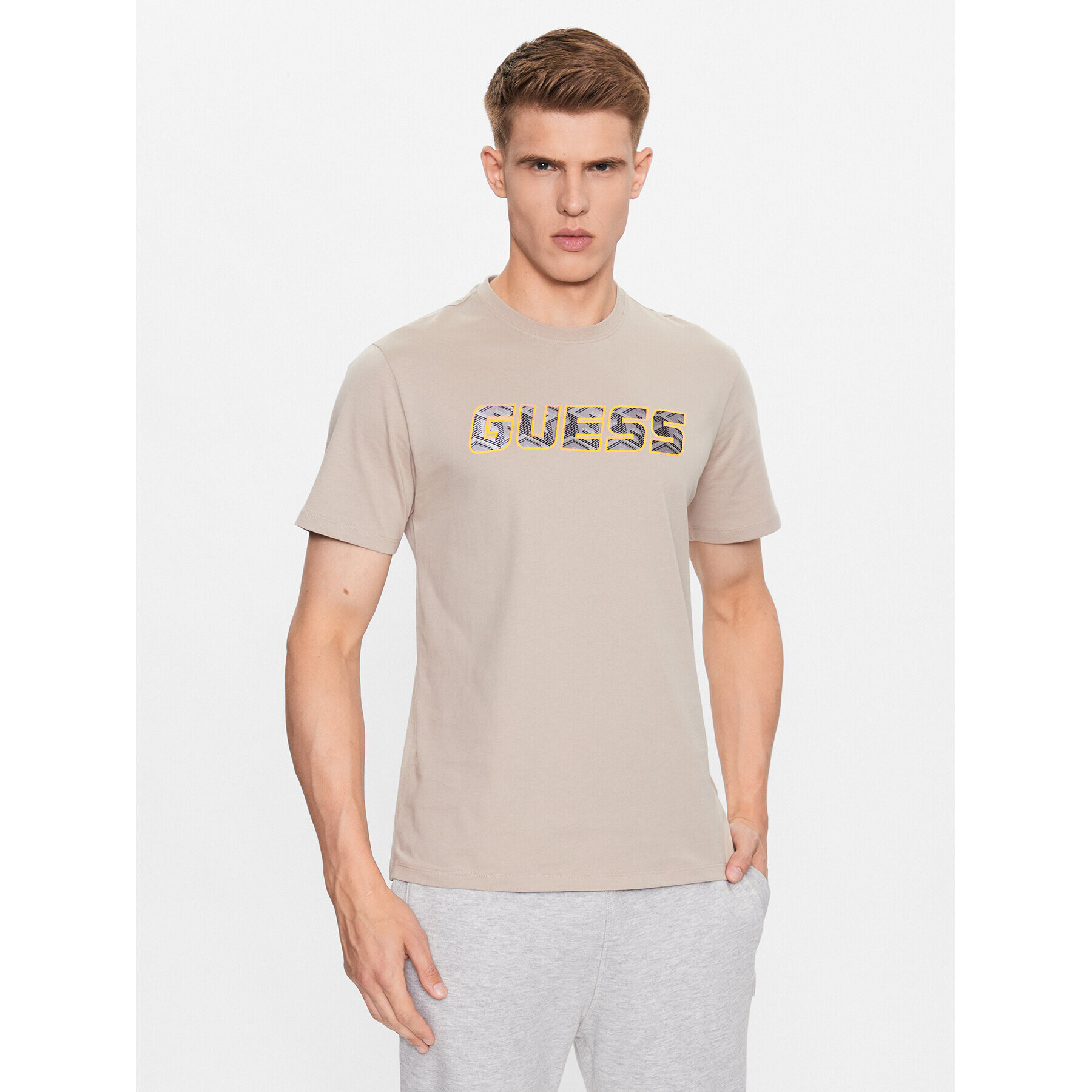 Guess Tricou Euegene Z3YI11 I3Z14 Bej Regular Fit - Pled.ro