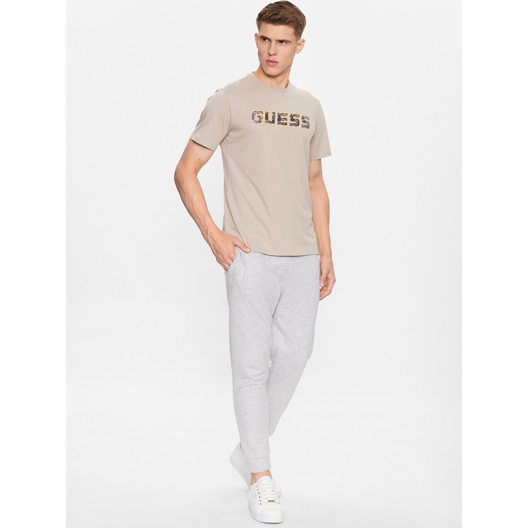 Guess Tricou Euegene Z3YI11 I3Z14 Bej Regular Fit - Pled.ro