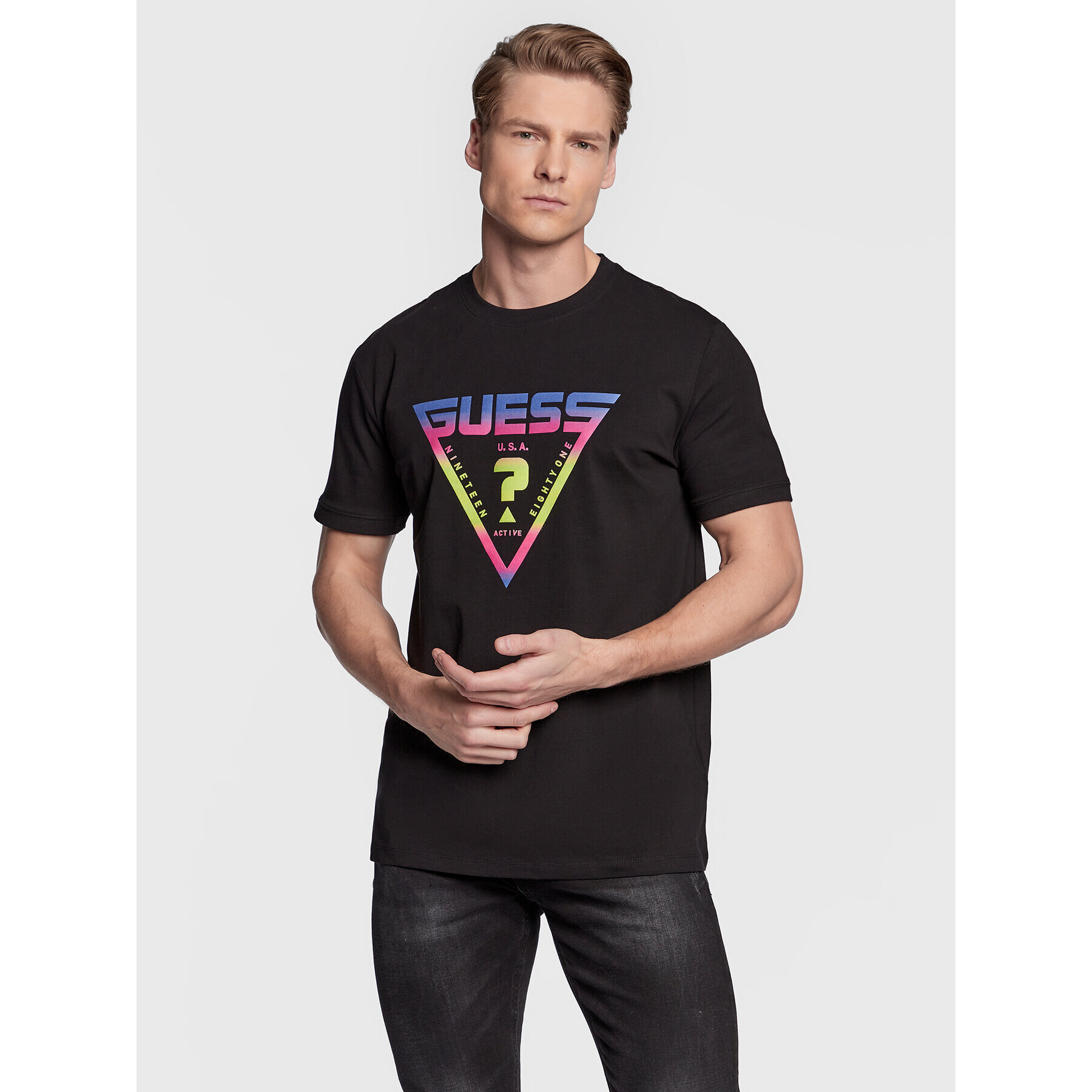 Guess Tricou Ezra Z3RI09 J1314 Negru Slim Fit - Pled.ro