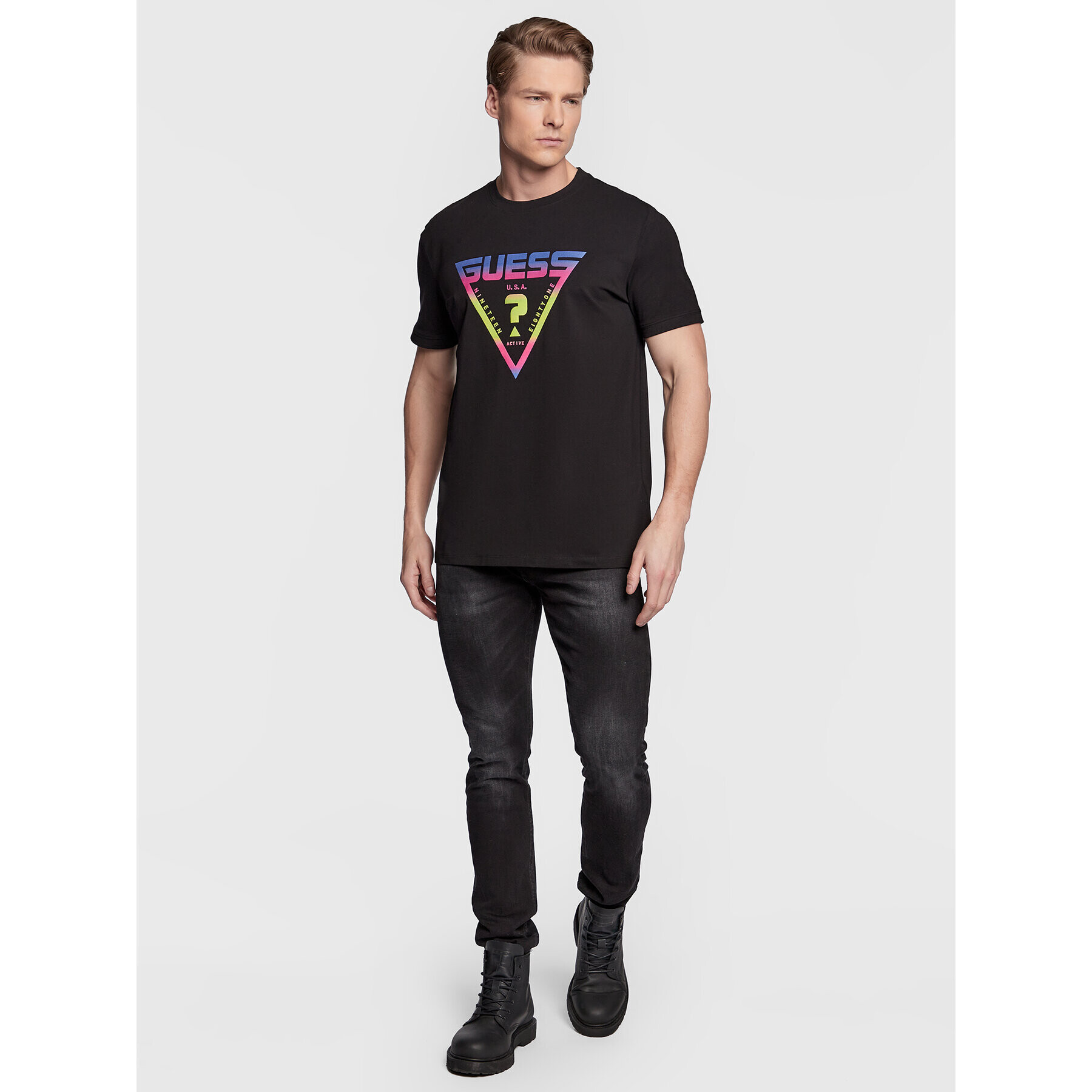 Guess Tricou Ezra Z3RI09 J1314 Negru Slim Fit - Pled.ro