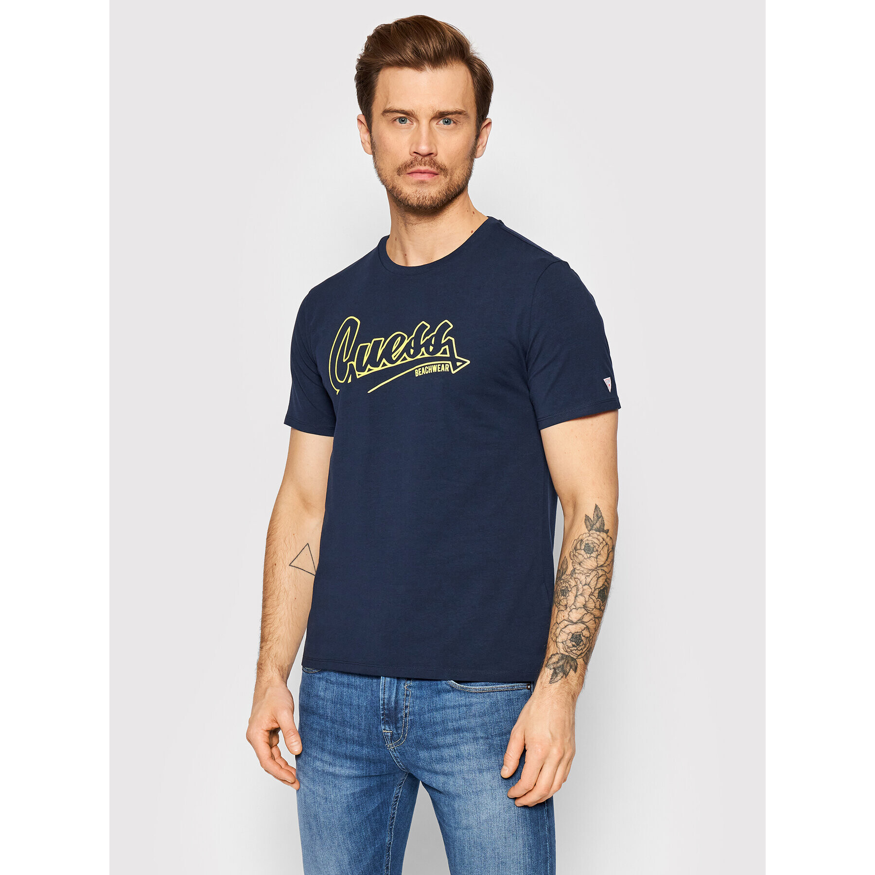 Guess Tricou F2GI01 J1311 Bleumarin Slim Fit - Pled.ro