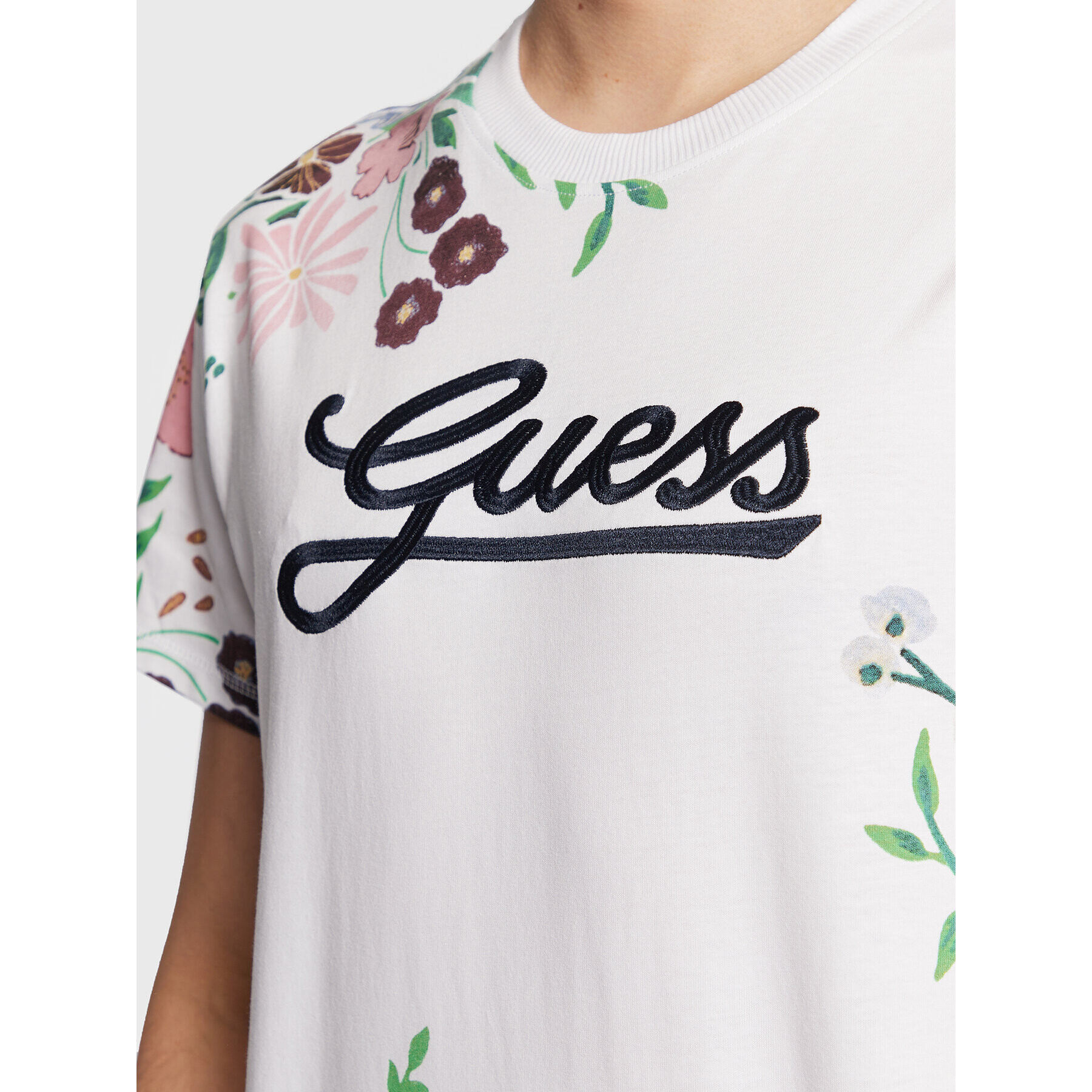 Guess Tricou Flower Script M3GI07 K8FQ4 Alb Regular Fit - Pled.ro