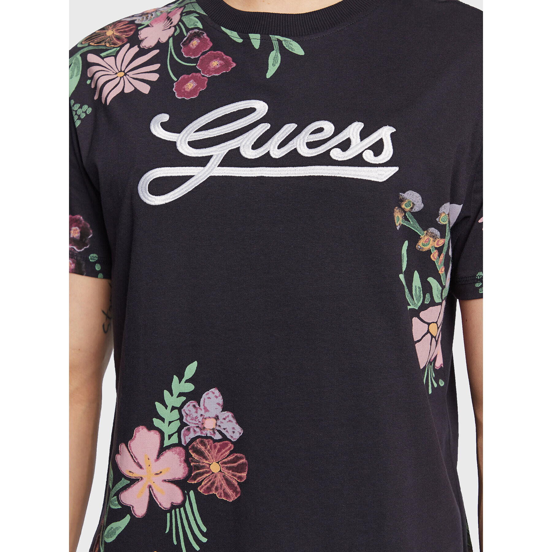 Guess Tricou Flower Script M3GI07 K8FQ4 Bleumarin Regular Fit - Pled.ro