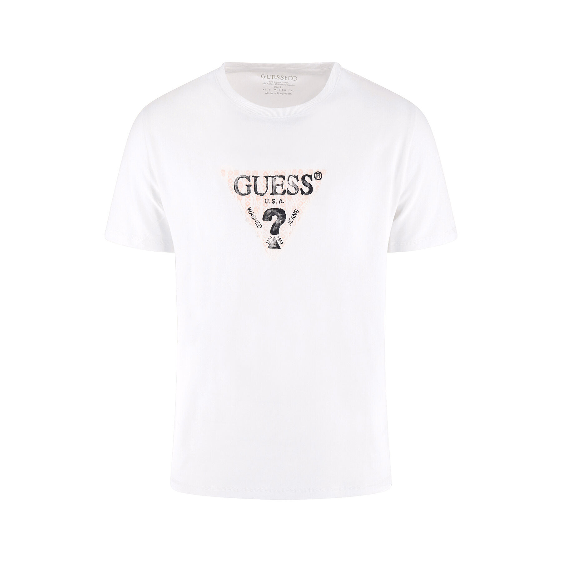 Guess Tricou Geo Triangle M3GI23 J1314 Alb Slim Fit - Pled.ro