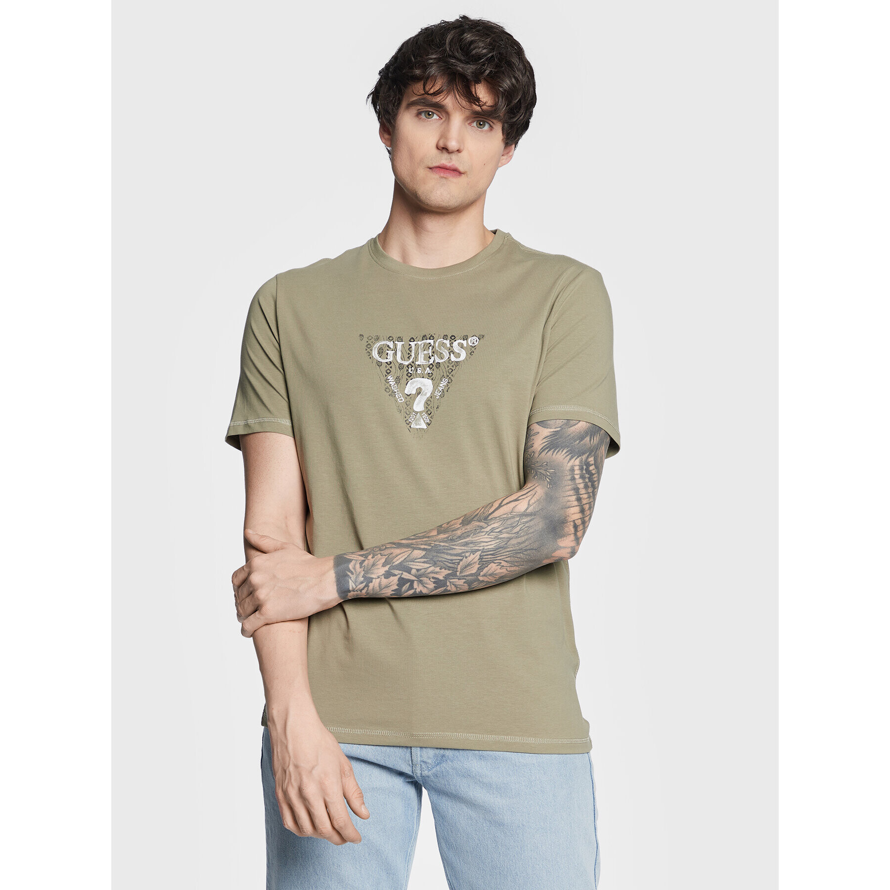 Guess Tricou Geo Triangle M3GI23 J1314 Verde Slim Fit - Pled.ro