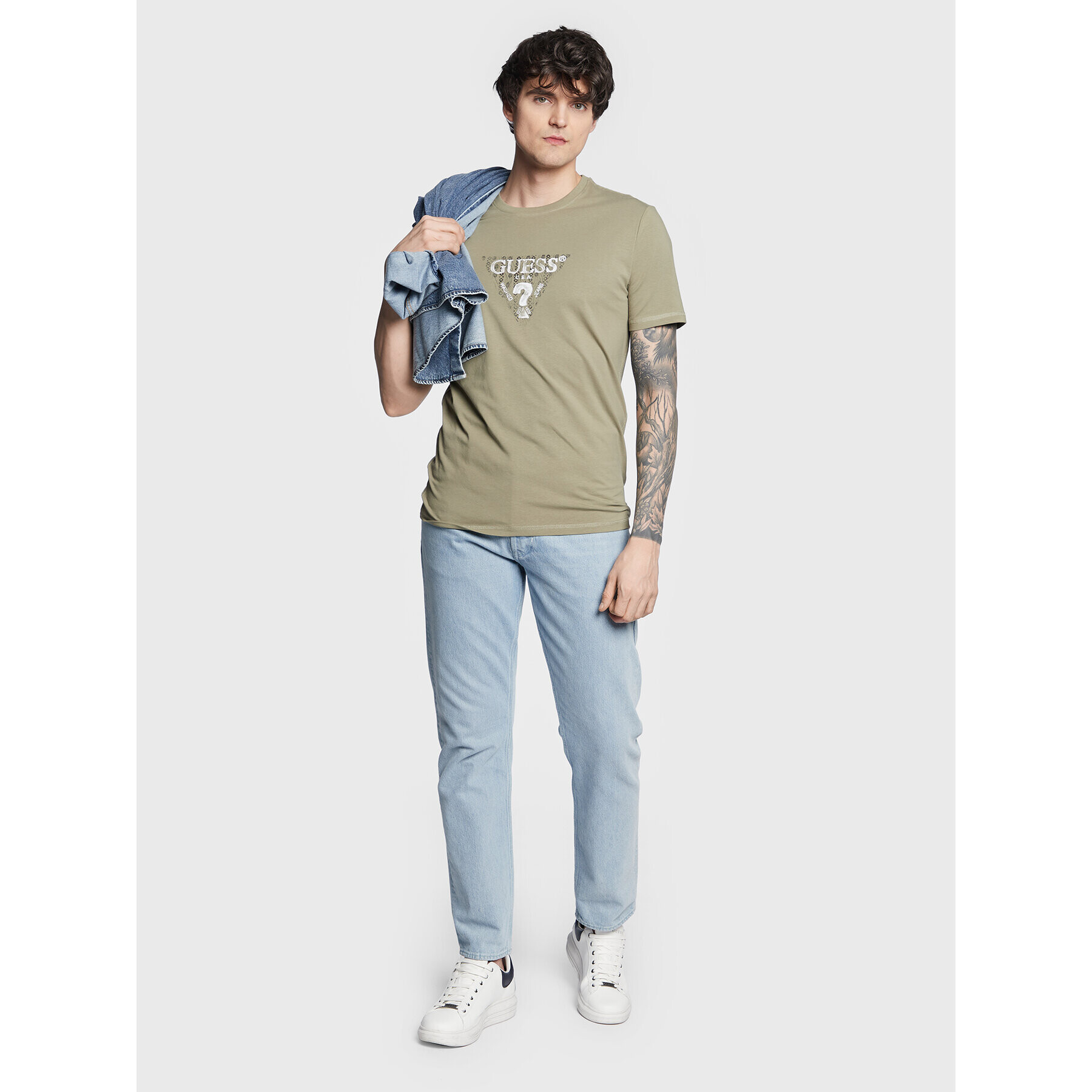 Guess Tricou Geo Triangle M3GI23 J1314 Verde Slim Fit - Pled.ro