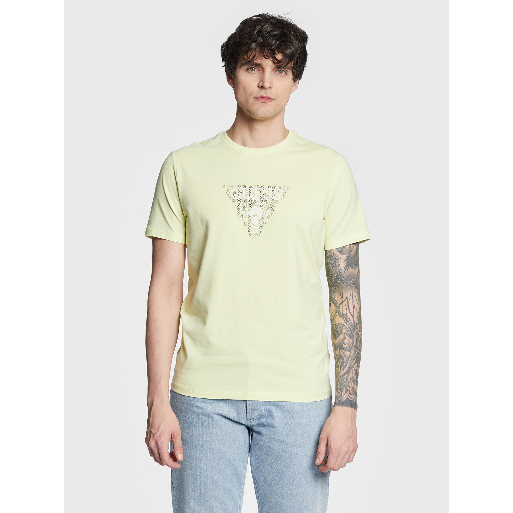 Guess Tricou Geo Triangle M3GI23 J1314 Verde Slim Fit - Pled.ro