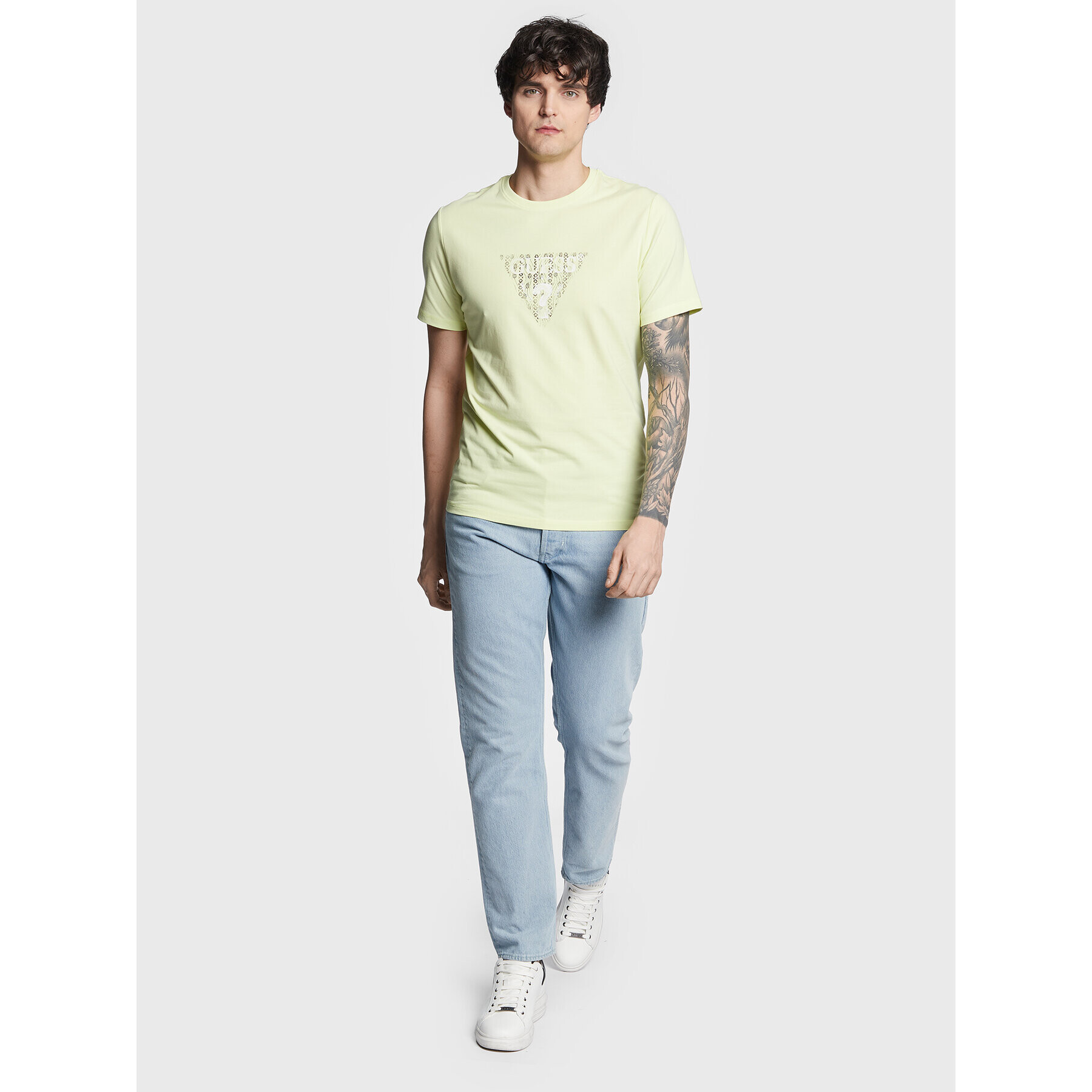 Guess Tricou Geo Triangle M3GI23 J1314 Verde Slim Fit - Pled.ro