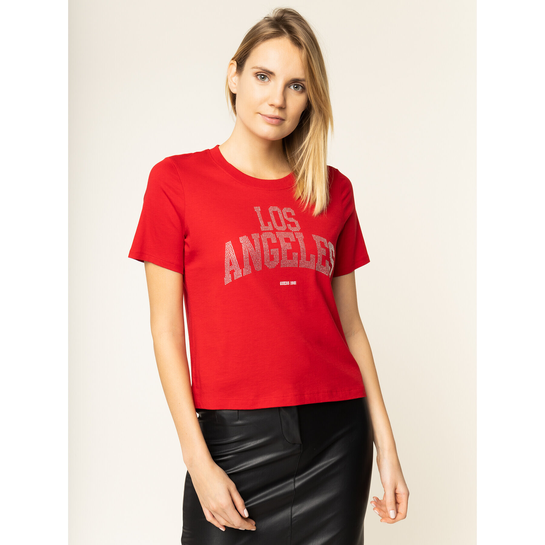 Guess Tricou Glam La Tee W01I89 R5JK0 Roșu Regular Fit - Pled.ro