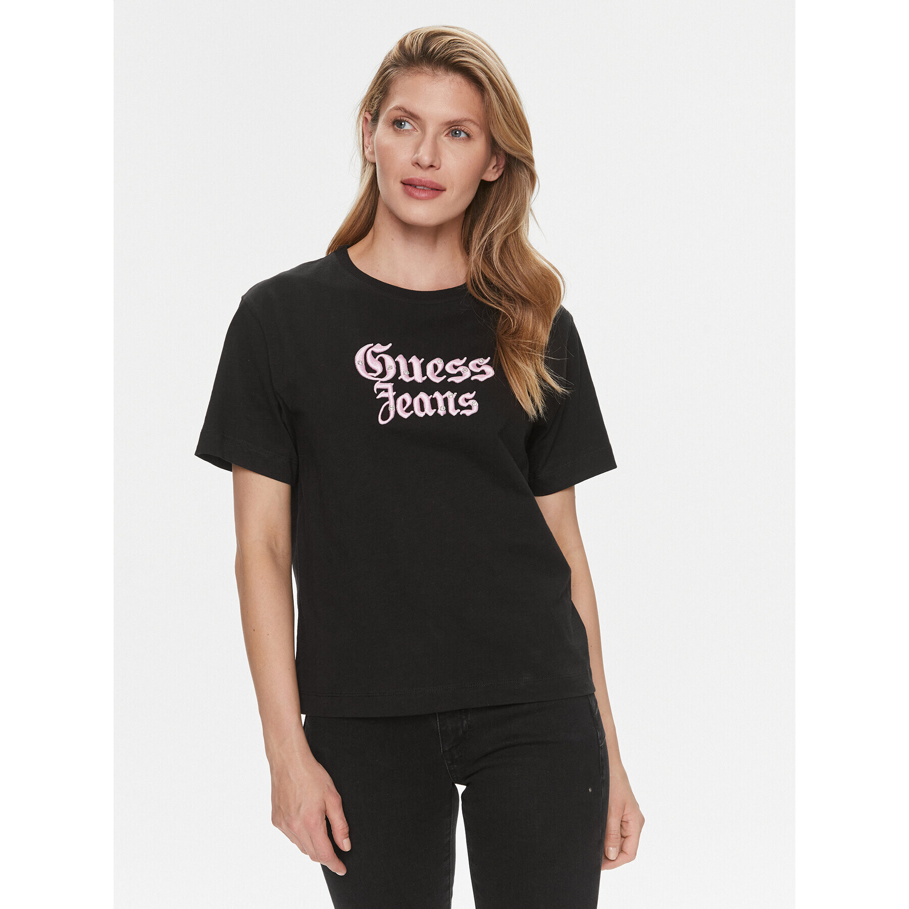 Guess Tricou Gothic W4RI49 K6XN4 Negru Regular Fit - Pled.ro