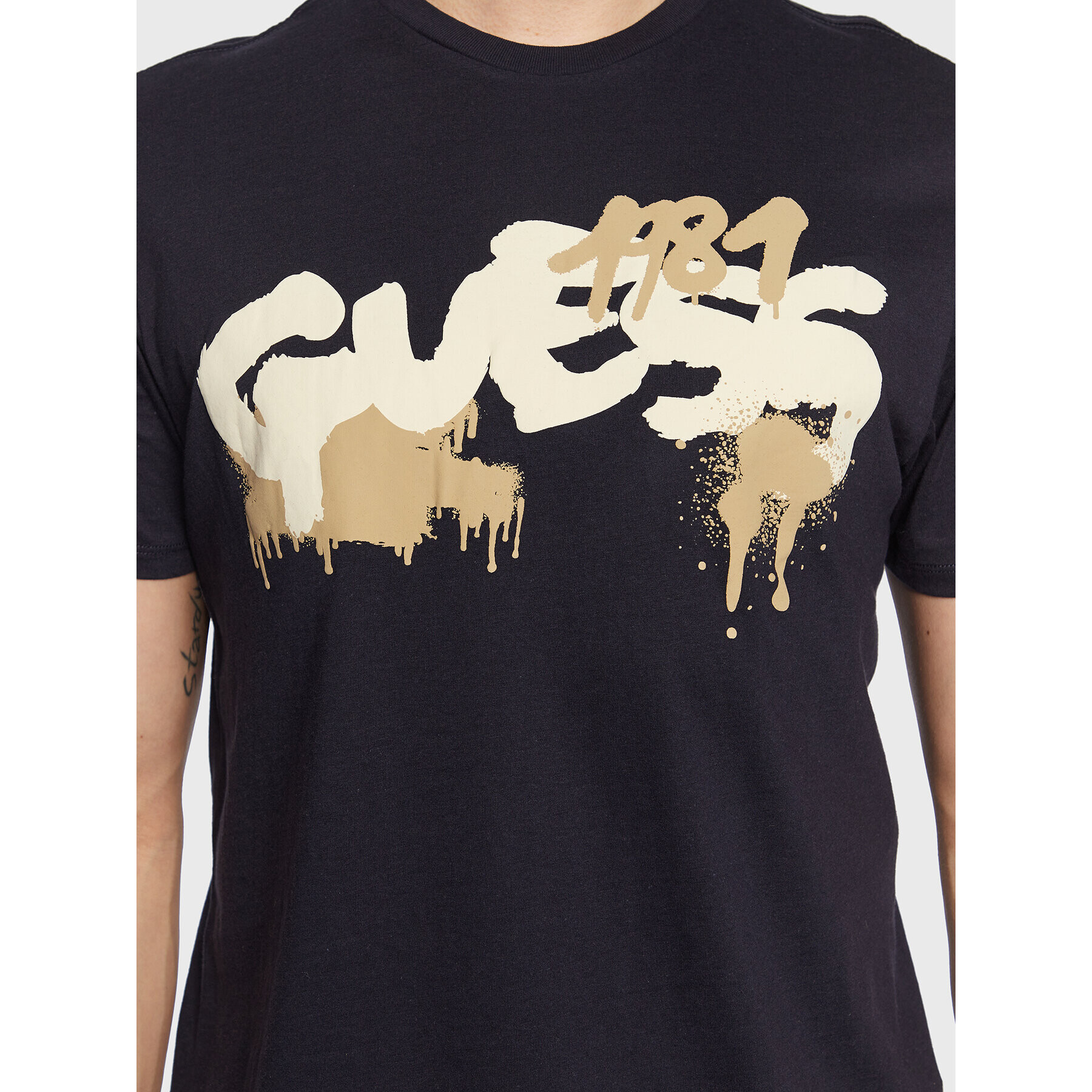 Guess Tricou Graffiti Logo M3GI59 K9RM1 Bleumarin Slim Fit - Pled.ro