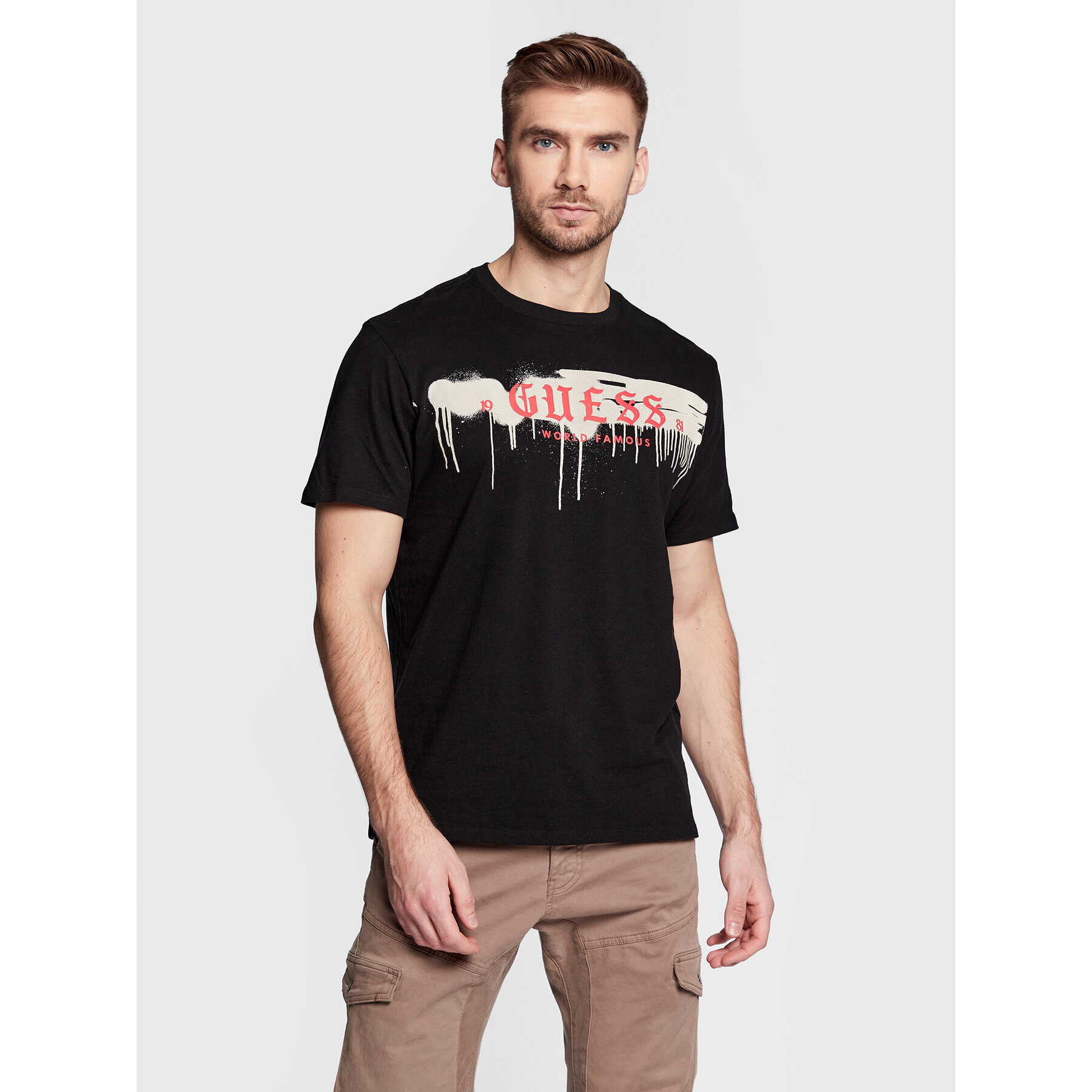 Guess Tricou Graffiti M3RI75 KBDK0 Negru Slim Fit - Pled.ro