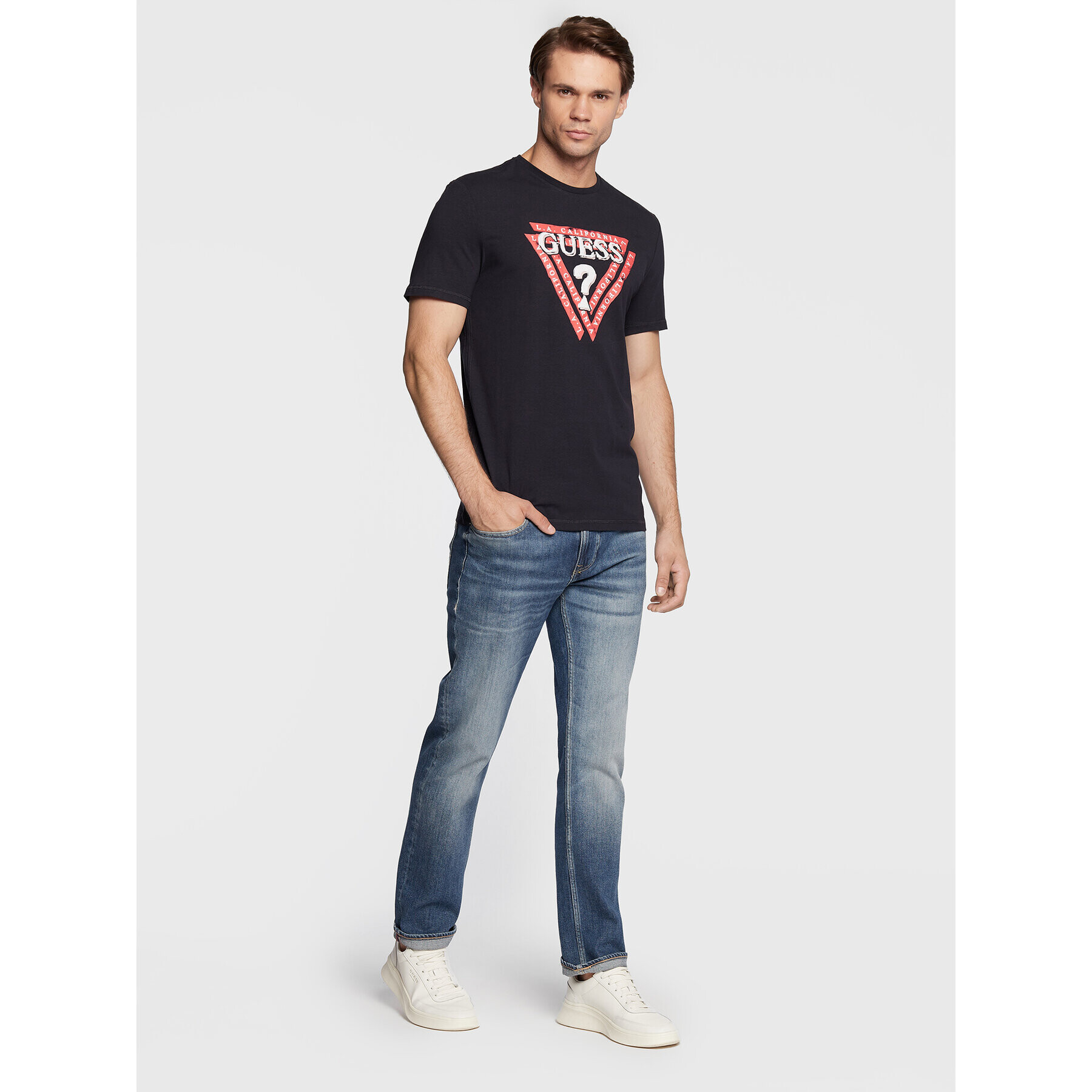 Guess Tricou Jasin M2BI43 J1314 Bleumarin Slim Fit - Pled.ro