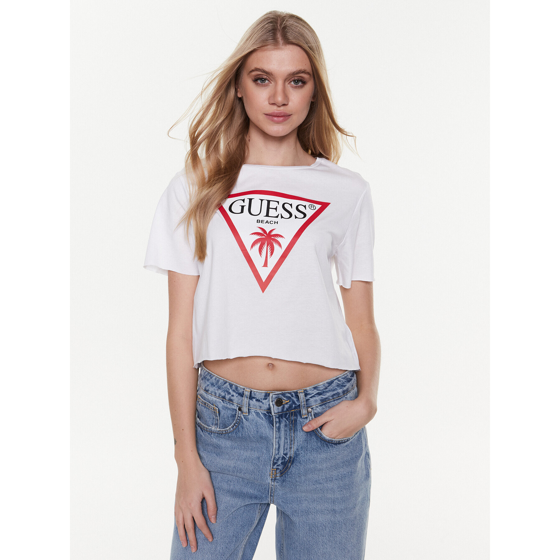 Guess Tricou Logo E02I01 JA914 Alb Boxy Fit - Pled.ro