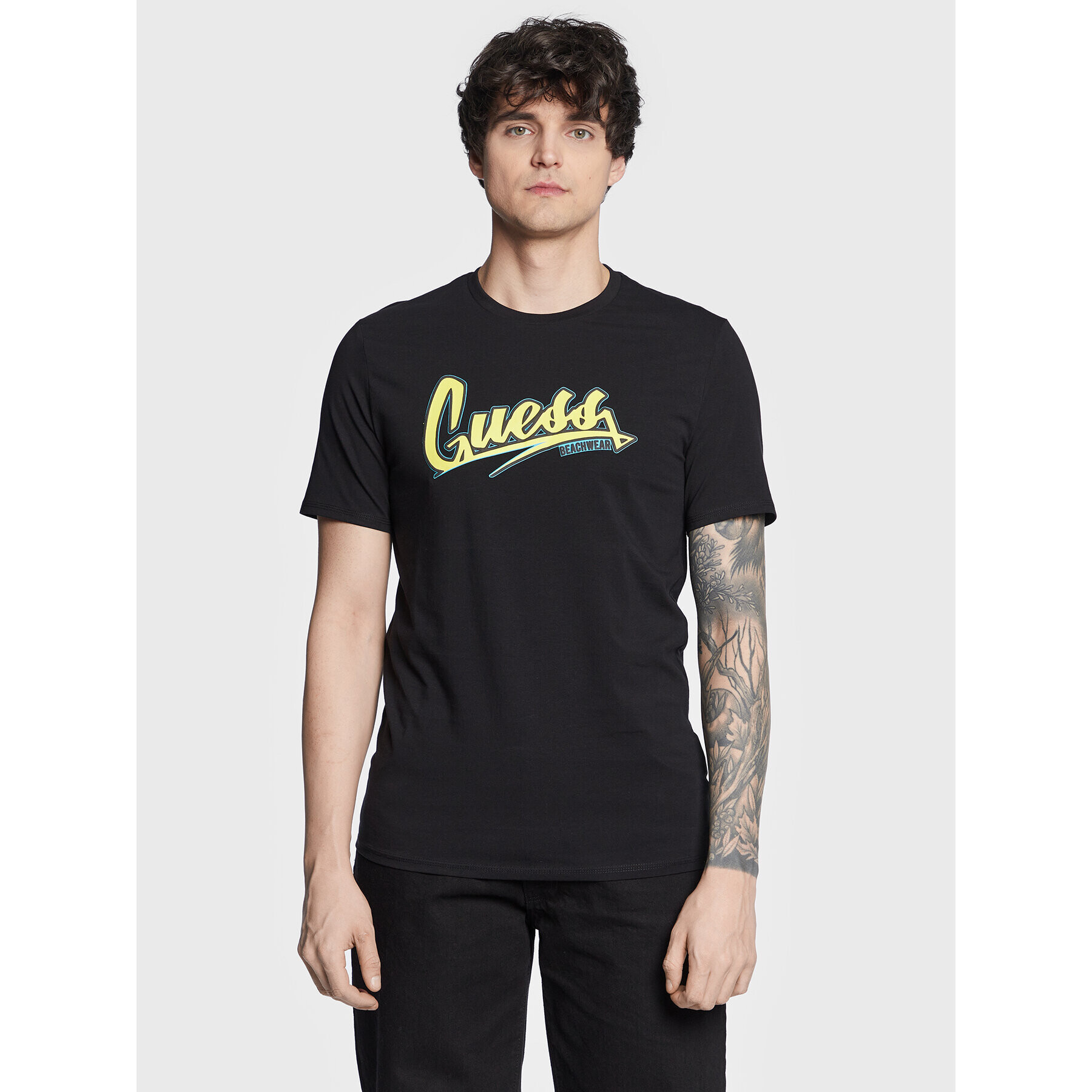 Guess Tricou Logo F3GI10 J1314 Negru Slim Fit - Pled.ro