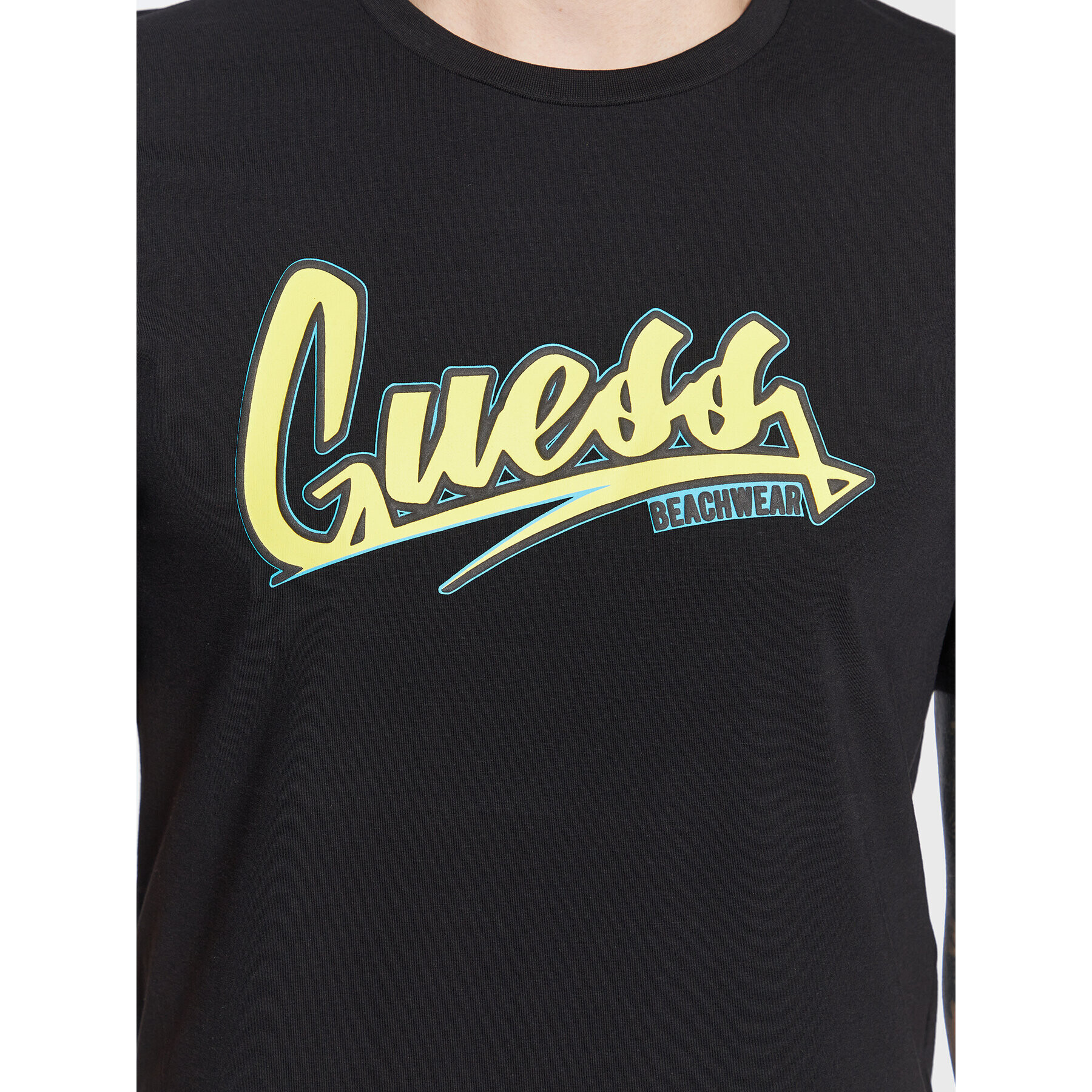 Guess Tricou Logo F3GI10 J1314 Negru Slim Fit - Pled.ro