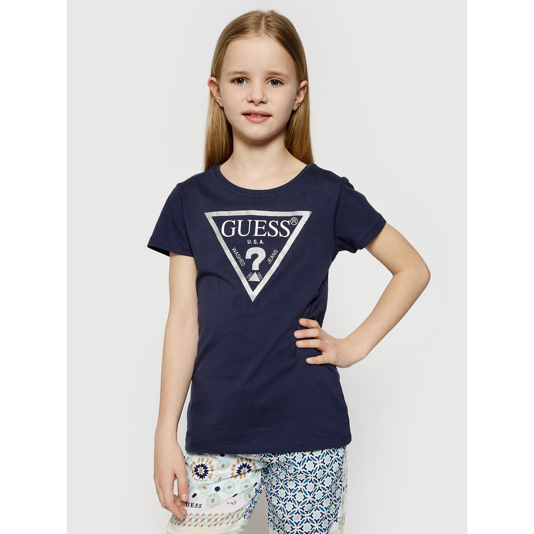 Guess Tricou Logo Tee J73I56 K5M20 Bleumarin Regular Fit - Pled.ro