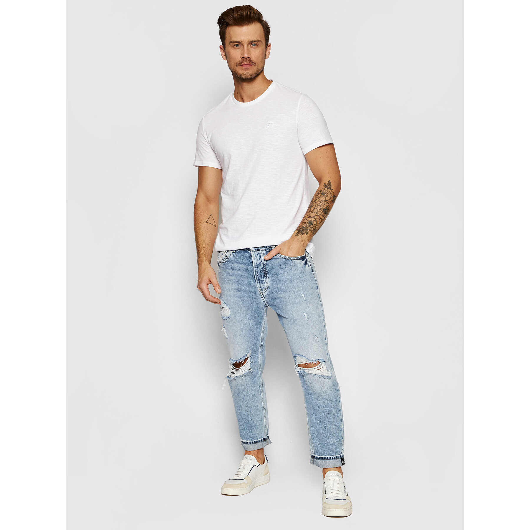 Guess Tricou M1BI04 K6XN1 Alb Slim Fit - Pled.ro