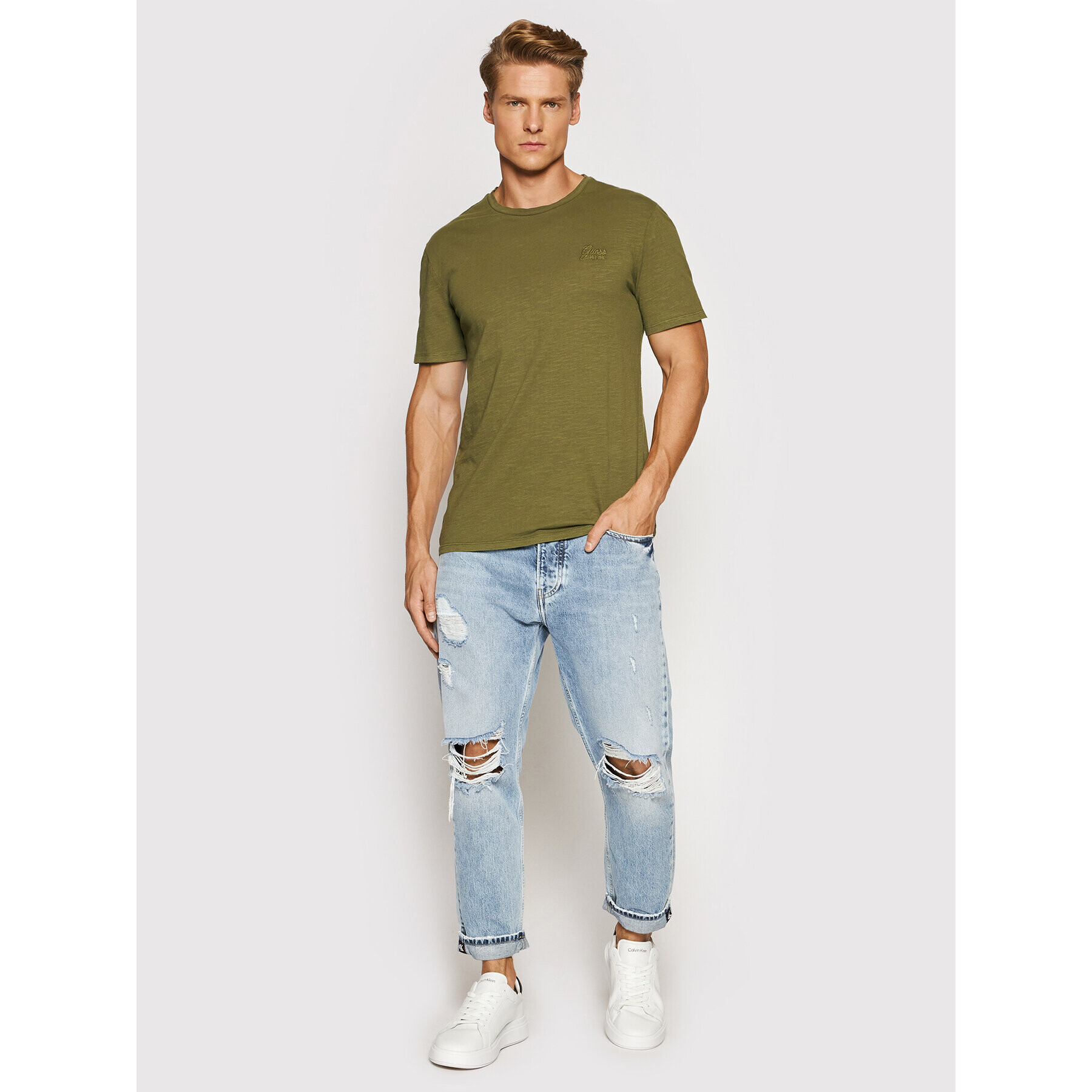 Guess Tricou M1BI04 K6XN1 Verde Slim Fit - Pled.ro