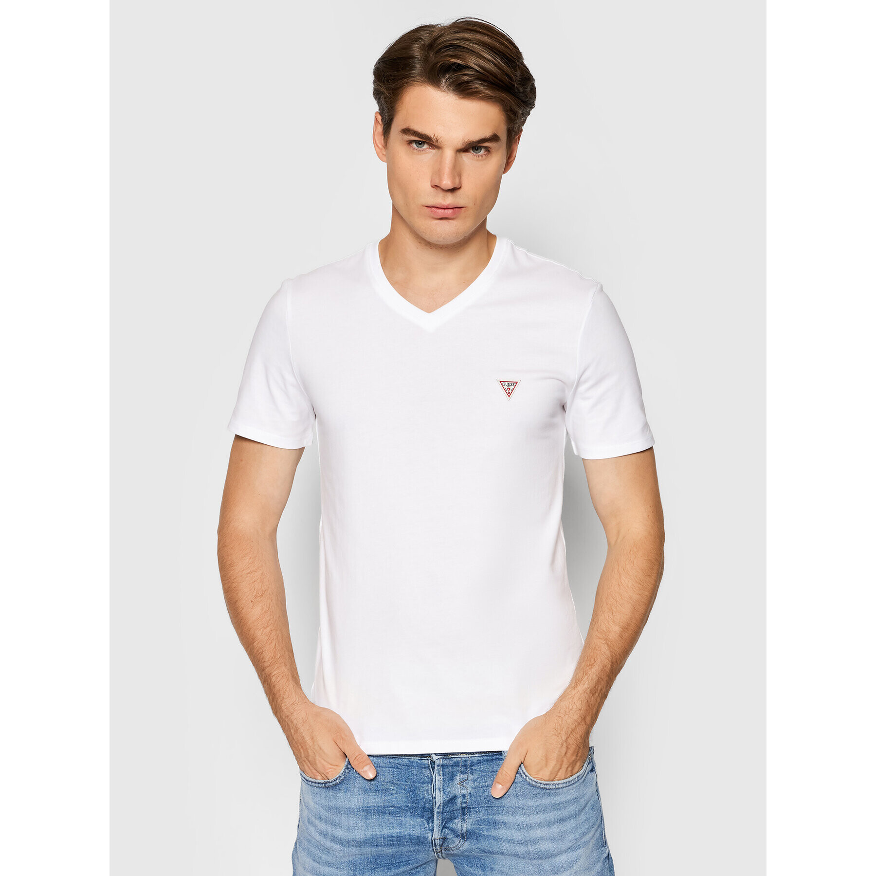 Guess Tricou M1RI37 I3Z11 Alb Slim Fit - Pled.ro