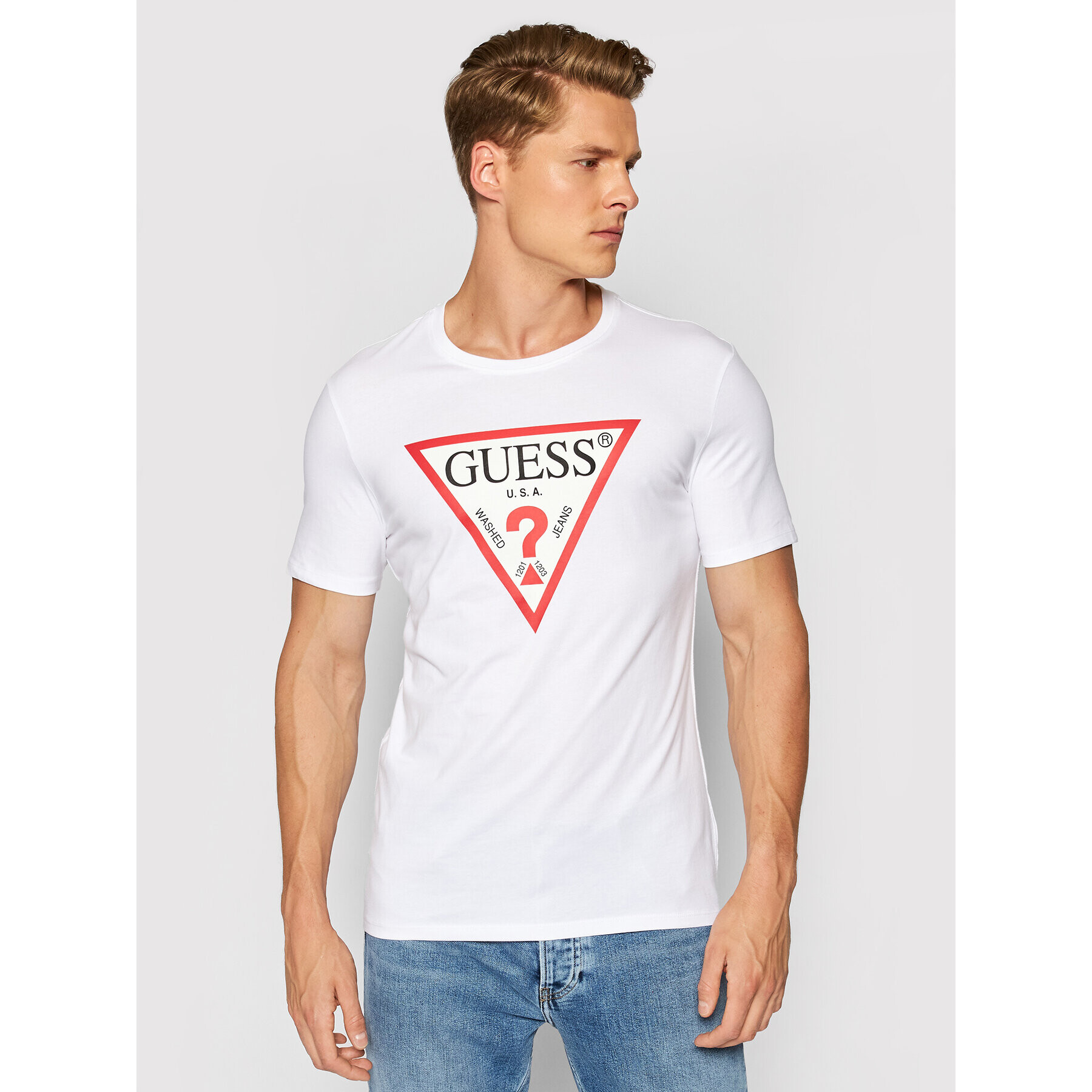 Guess Tricou M1RI71 I3Z11 Alb Slim Fit - Pled.ro