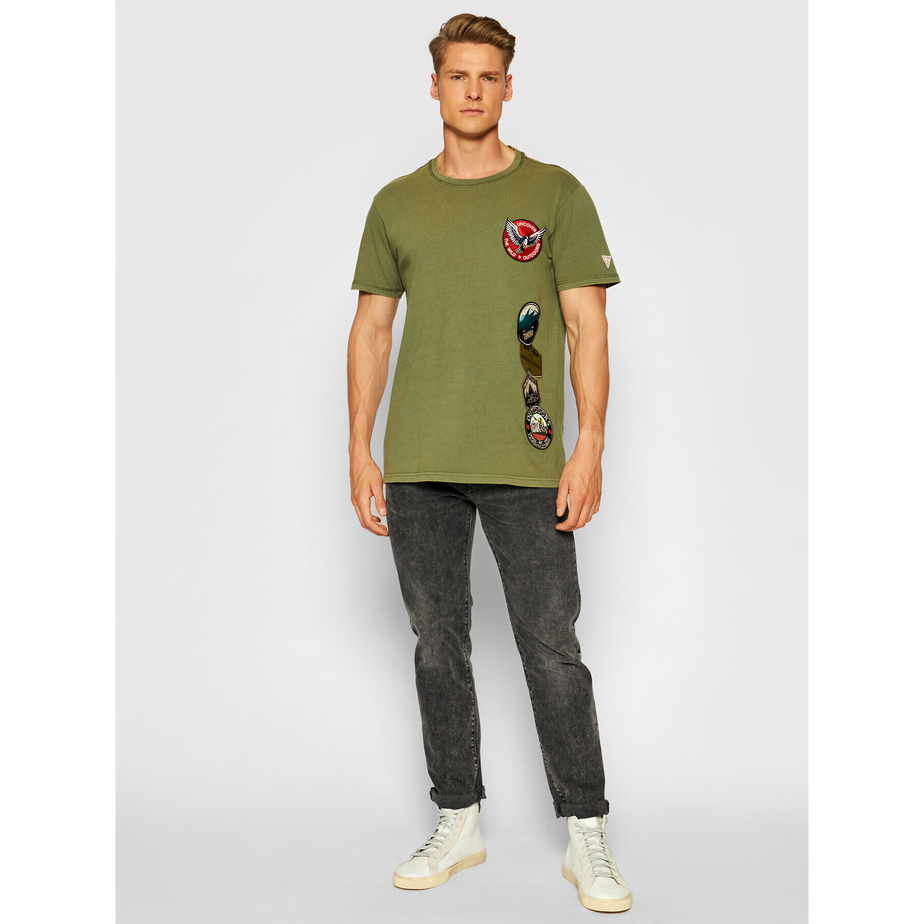 Guess Tricou M1YI00 KAG00 Verde Regular Fit - Pled.ro