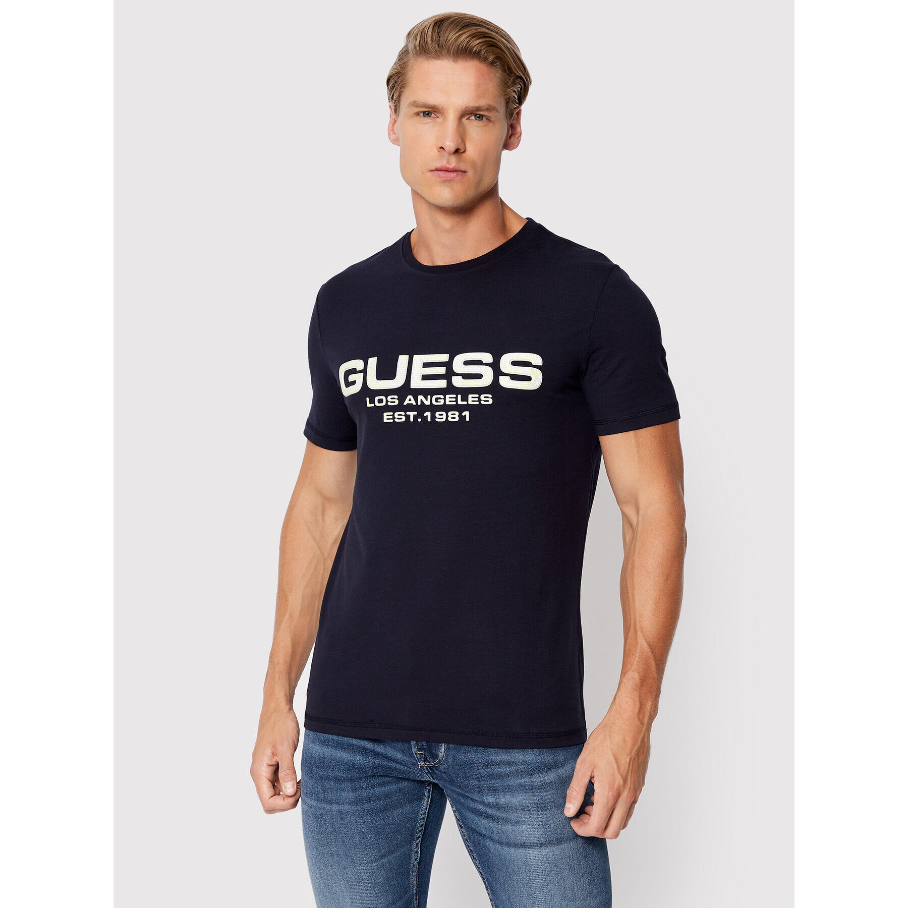 Guess Tricou M2BI25 J1314 Bleumarin Regular Fit - Pled.ro