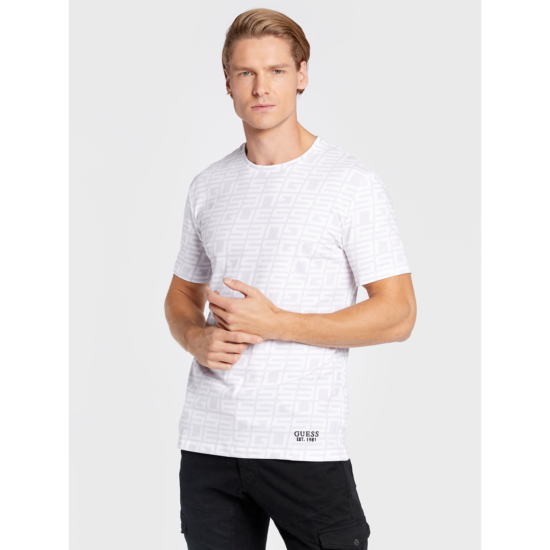 Guess Tricou M2BI50 J1314 Alb Slim Fit - Pled.ro