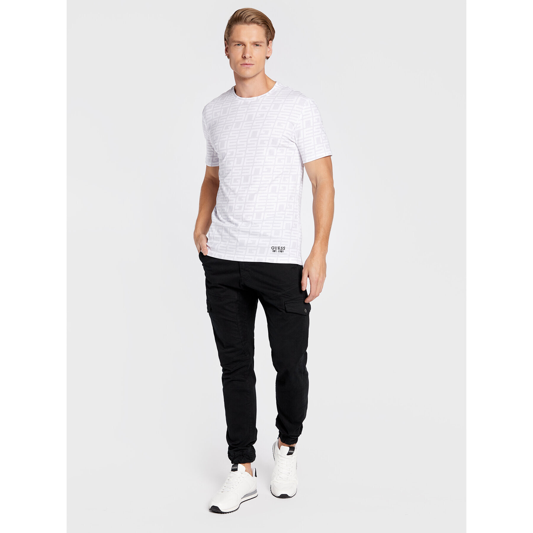 Guess Tricou M2BI50 J1314 Alb Slim Fit - Pled.ro