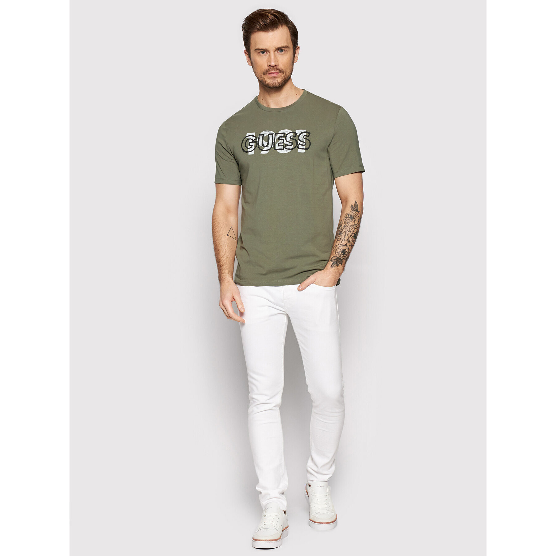 Guess Tricou M2GI09 J1311 Verde Slim Fit - Pled.ro