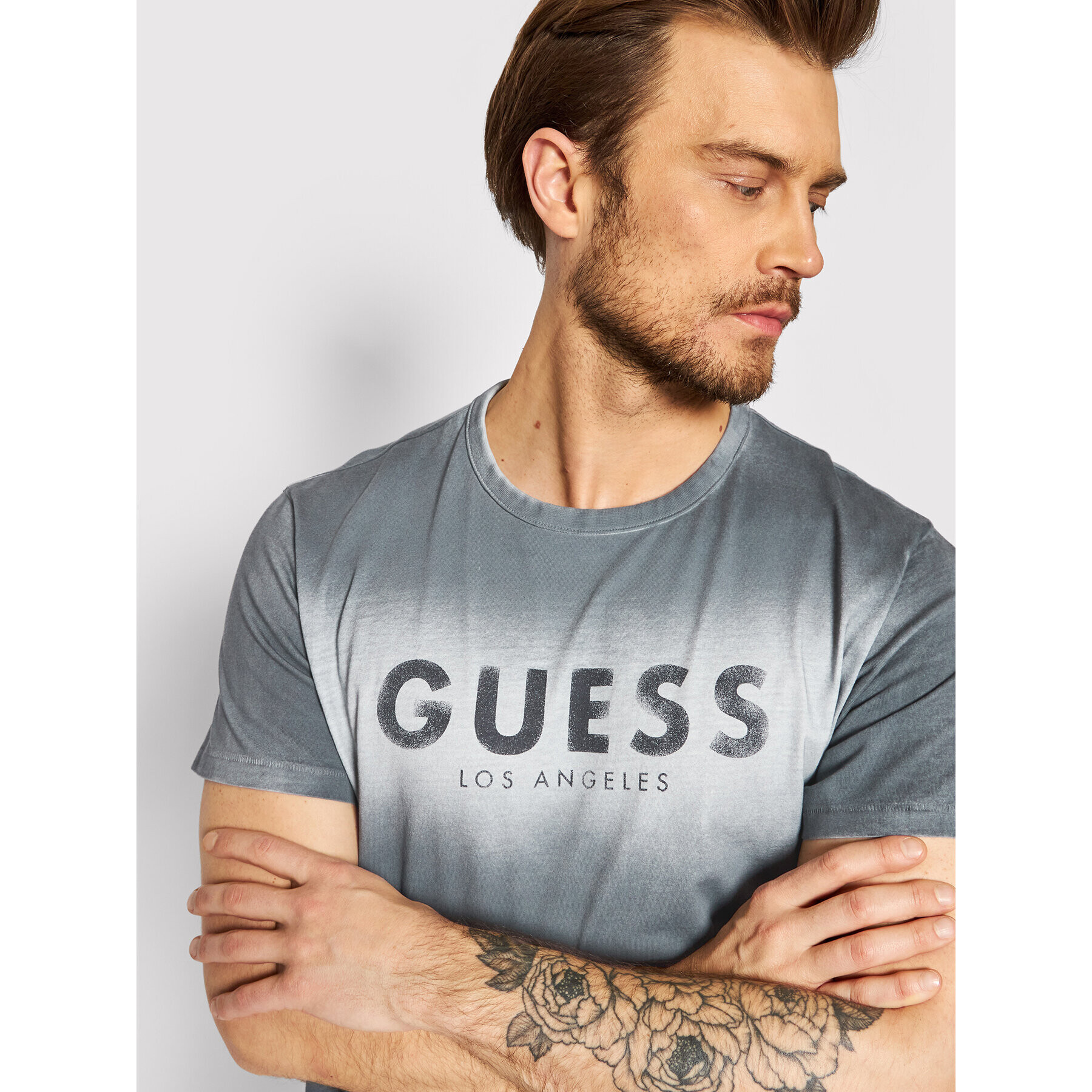 Guess Tricou M2GI26 K8FQ0 Gri Regular Fit - Pled.ro