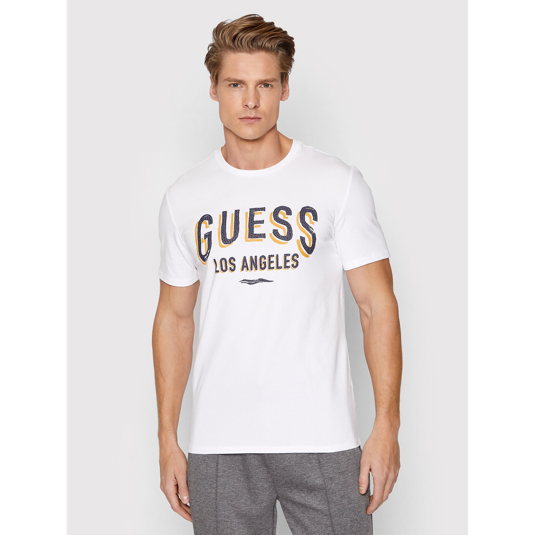 Guess Tricou M2RI18 J1311 Alb Slim Fit - Pled.ro