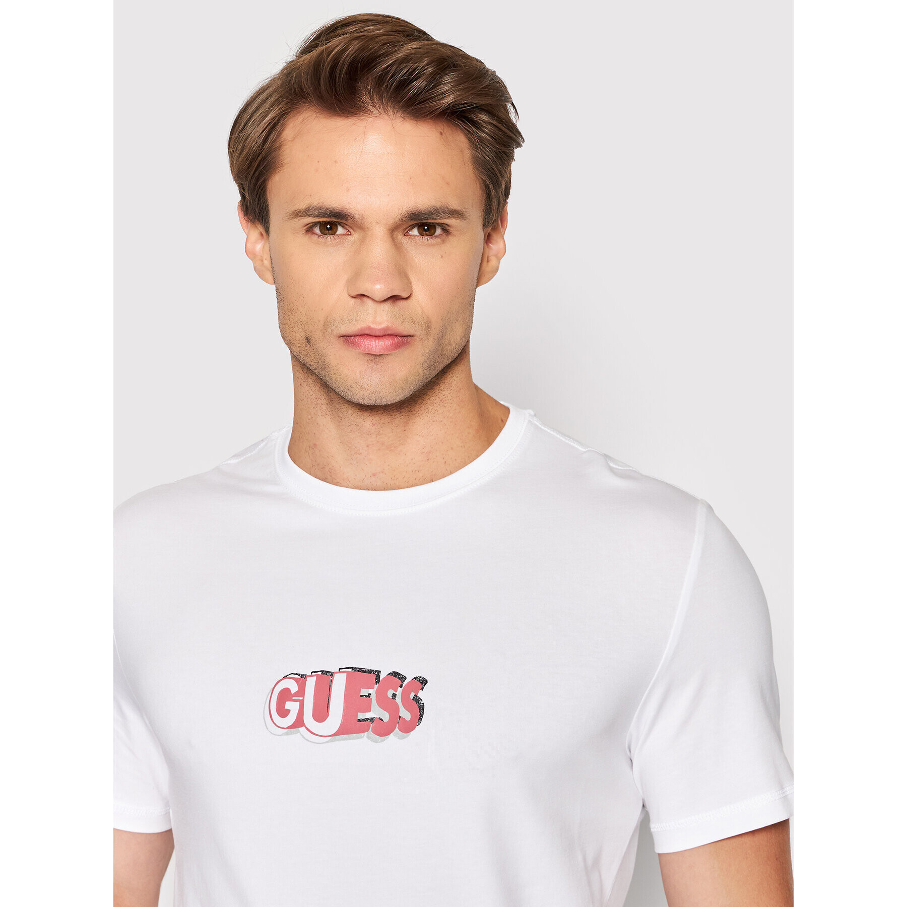 Guess Tricou M2YI20 J1311 Alb Slim Fit - Pled.ro