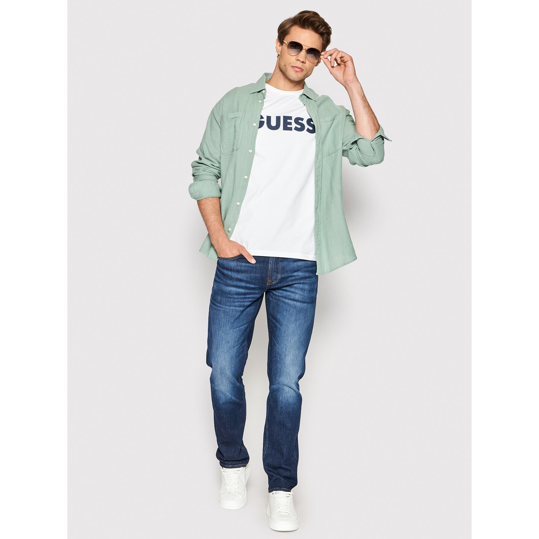 Guess Tricou M2YI42 J1311 Alb Slim Fit - Pled.ro