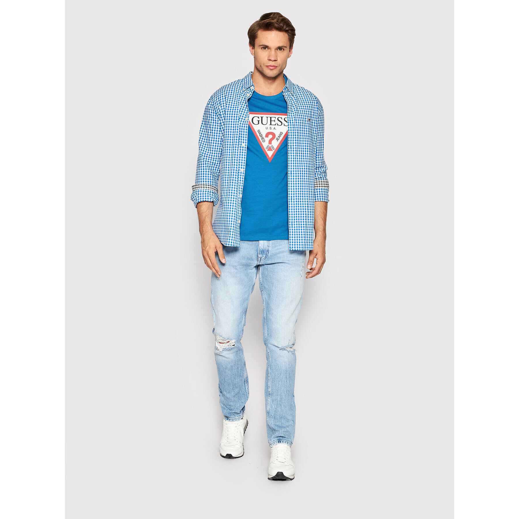 Guess Tricou M2YI71 I3Z11 Albastru Slim Fit - Pled.ro