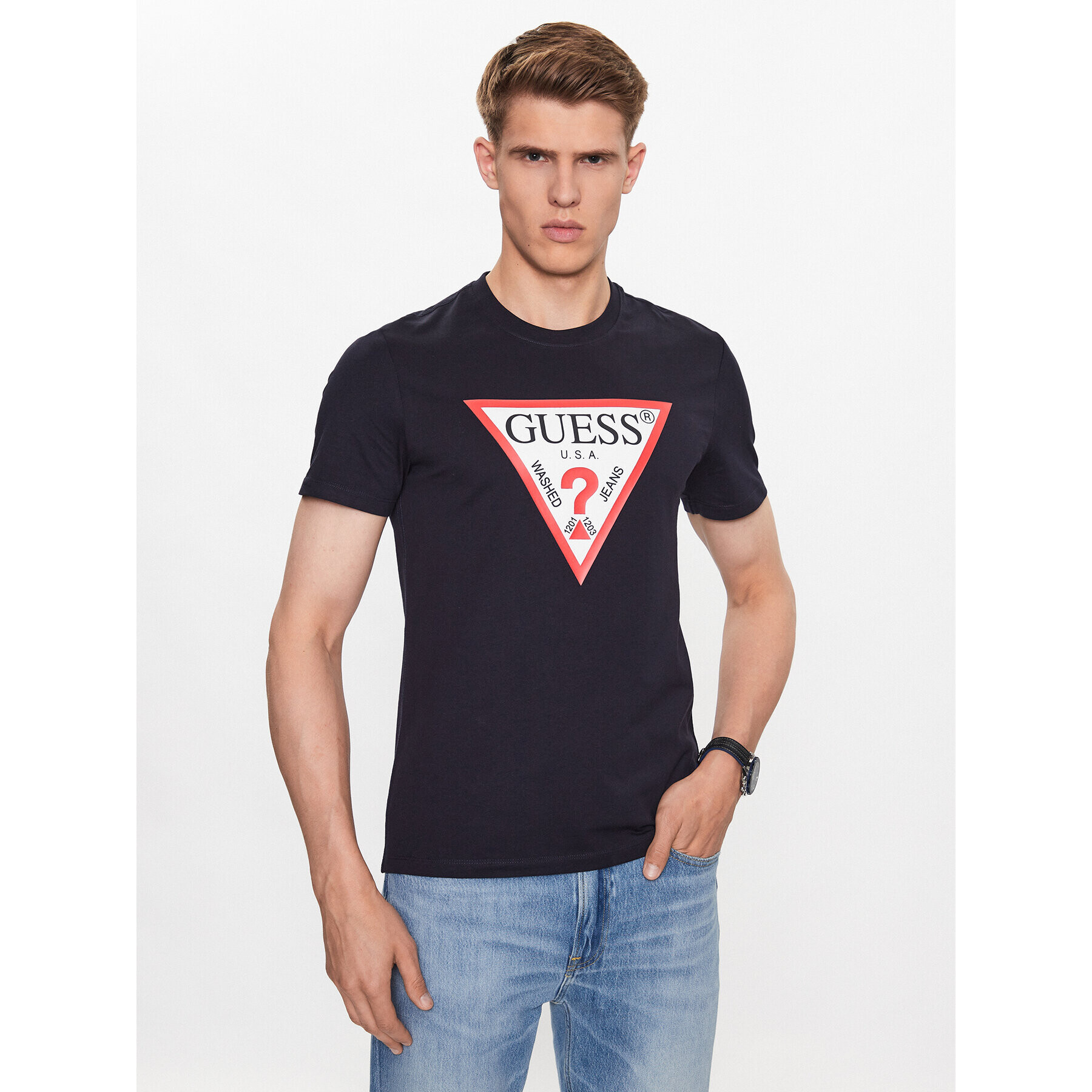 Guess Tricou M2YI71 I3Z14 Bleumarin Slim Fit - Pled.ro