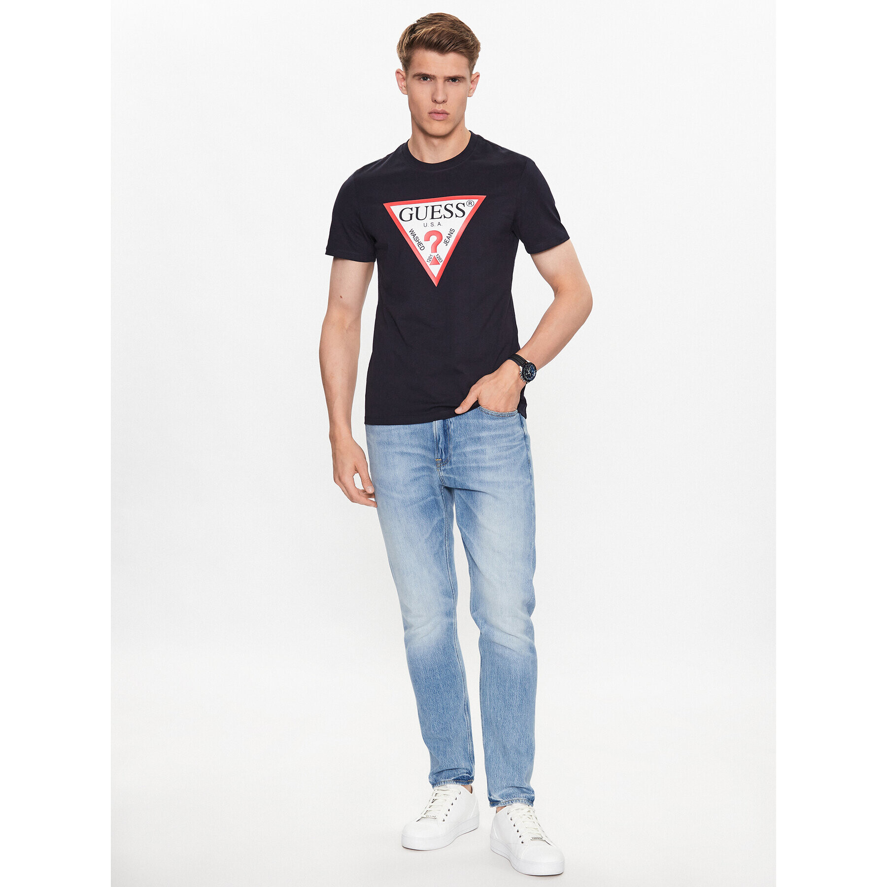 Guess Tricou M2YI71 I3Z14 Bleumarin Slim Fit - Pled.ro