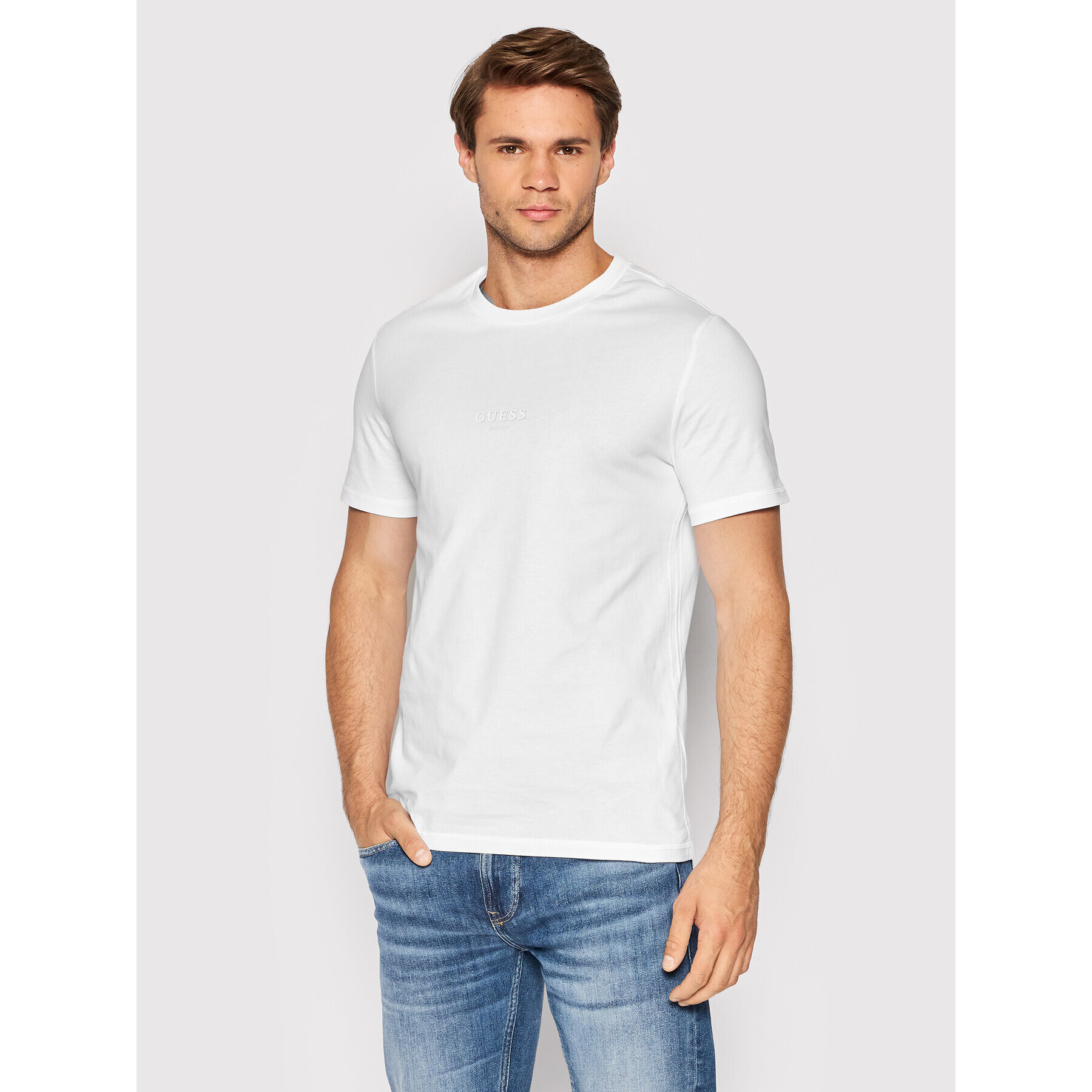 Guess Tricou M2YI72 I3Z11 Alb Slim Fit - Pled.ro