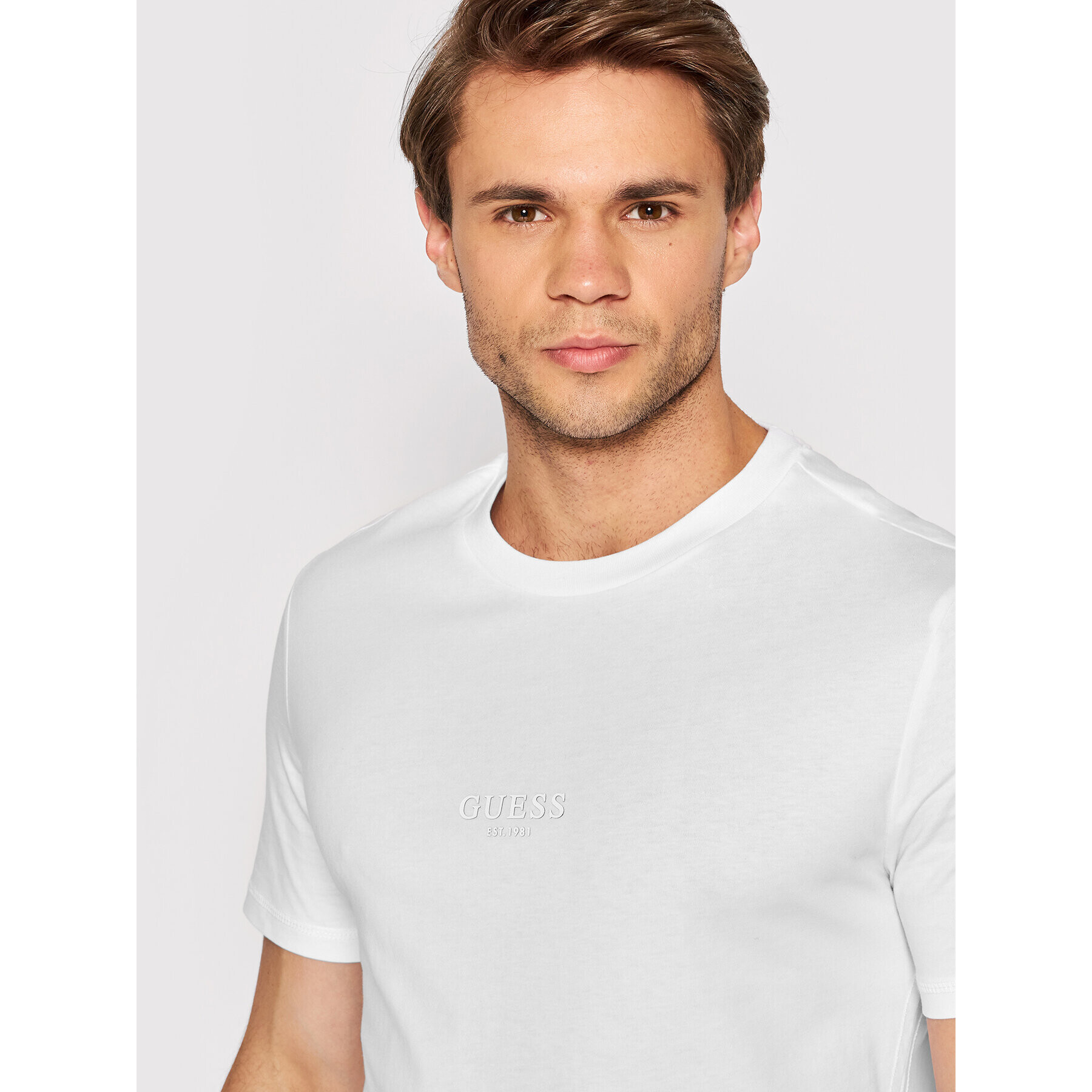 Guess Tricou M2YI72 I3Z11 Alb Slim Fit - Pled.ro