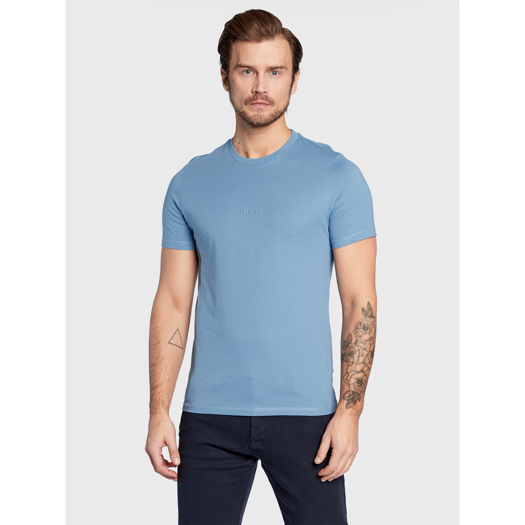 Guess Tricou M2YI72 I3Z11 Albastru Slim Fit - Pled.ro