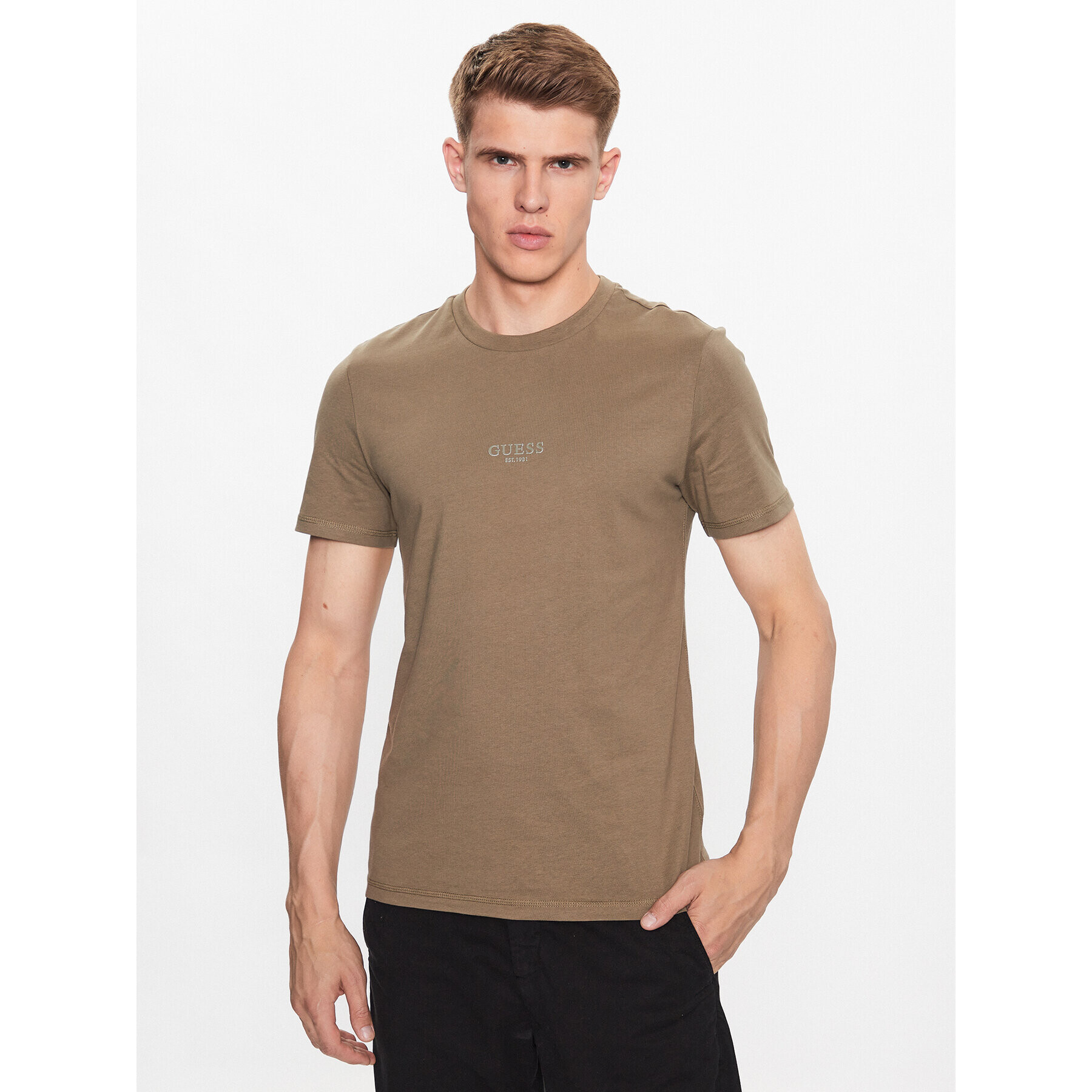 Guess Tricou M2YI72 I3Z14 Maro Slim Fit - Pled.ro