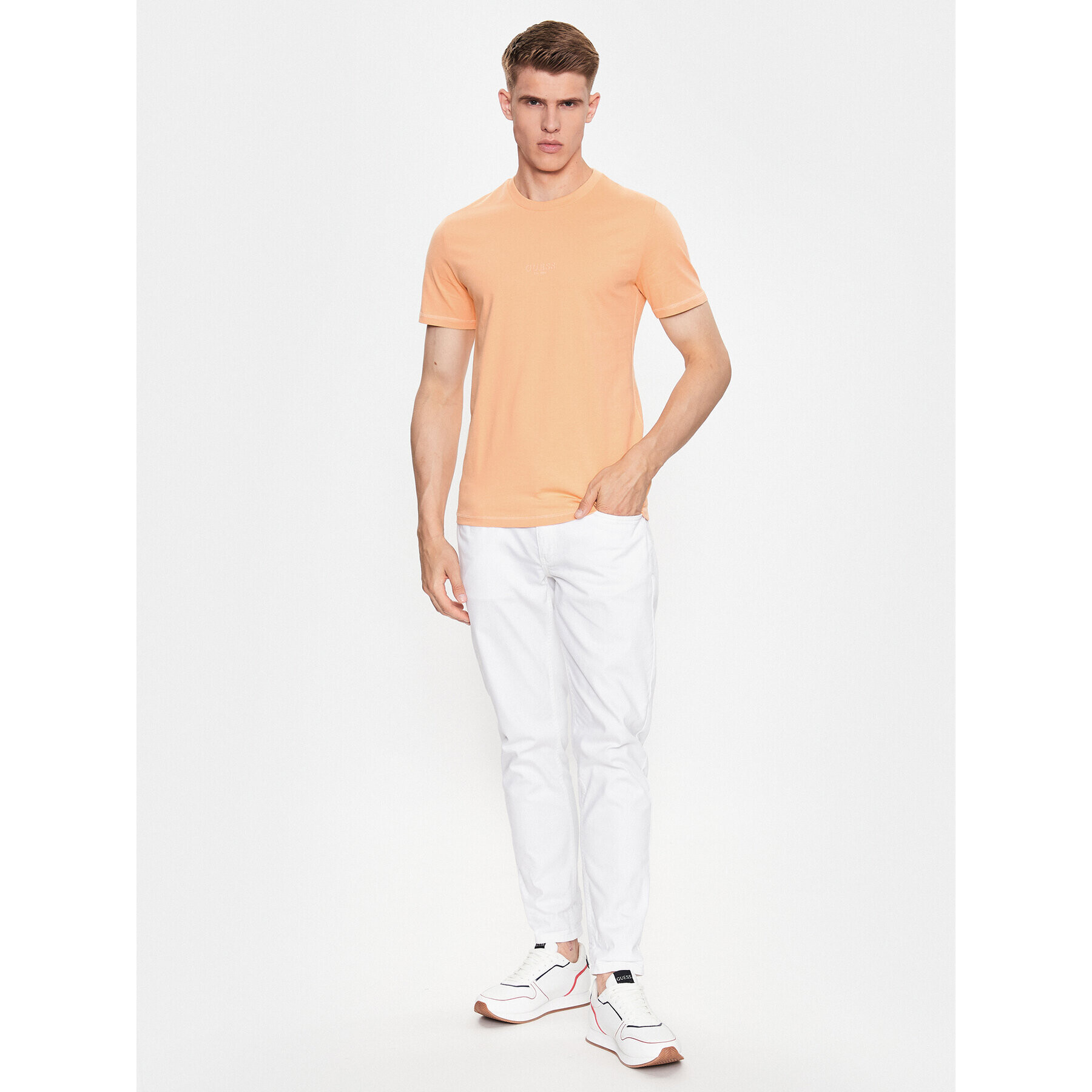 Guess Tricou M2YI72 I3Z14 Portocaliu Slim Fit - Pled.ro