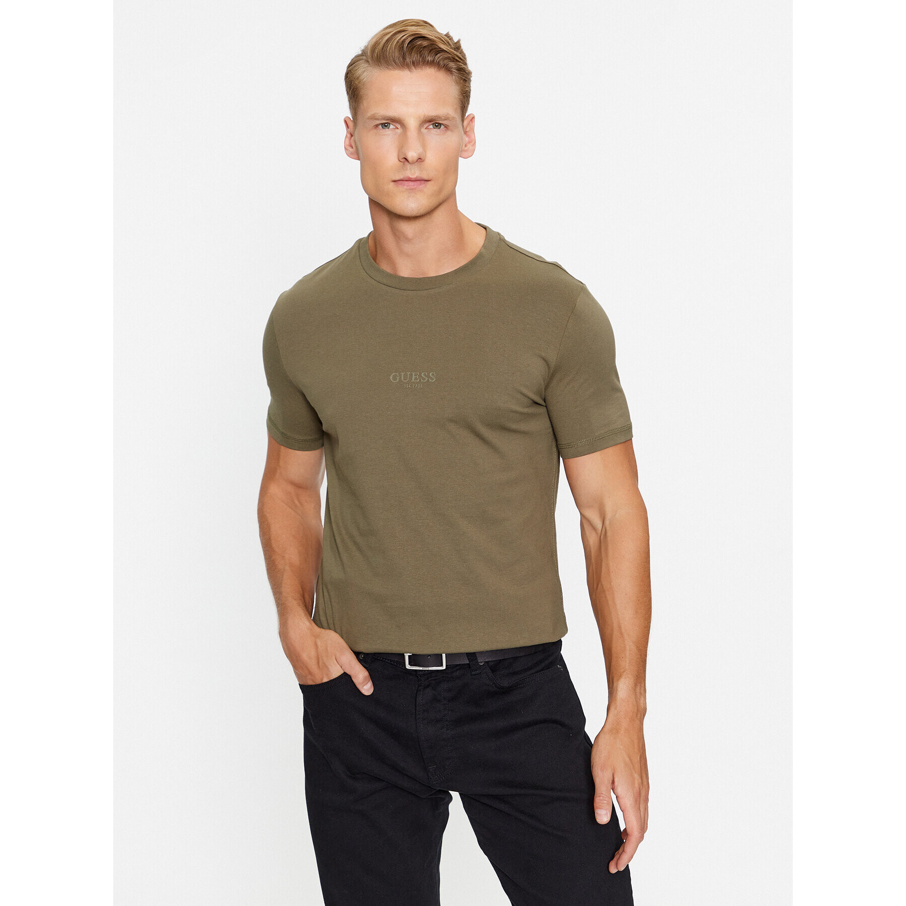 Guess Tricou M2YI72 I3Z14 Verde Slim Fit - Pled.ro