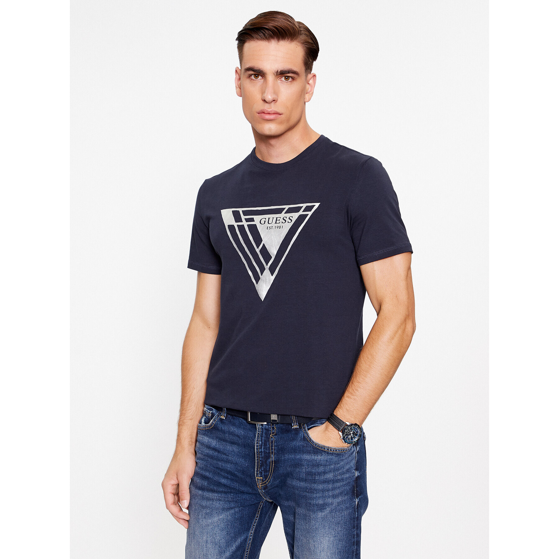 Guess Tricou M3BI35 J1314 Albastru Slim Fit - Pled.ro