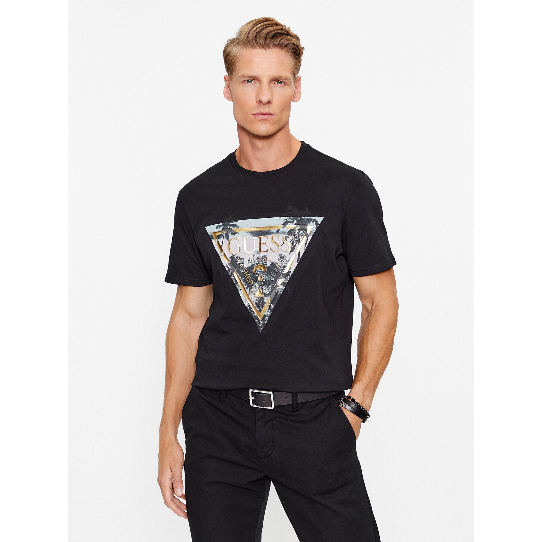 Guess Tricou M3BI65 K9RM1 Negru Slim Fit - Pled.ro