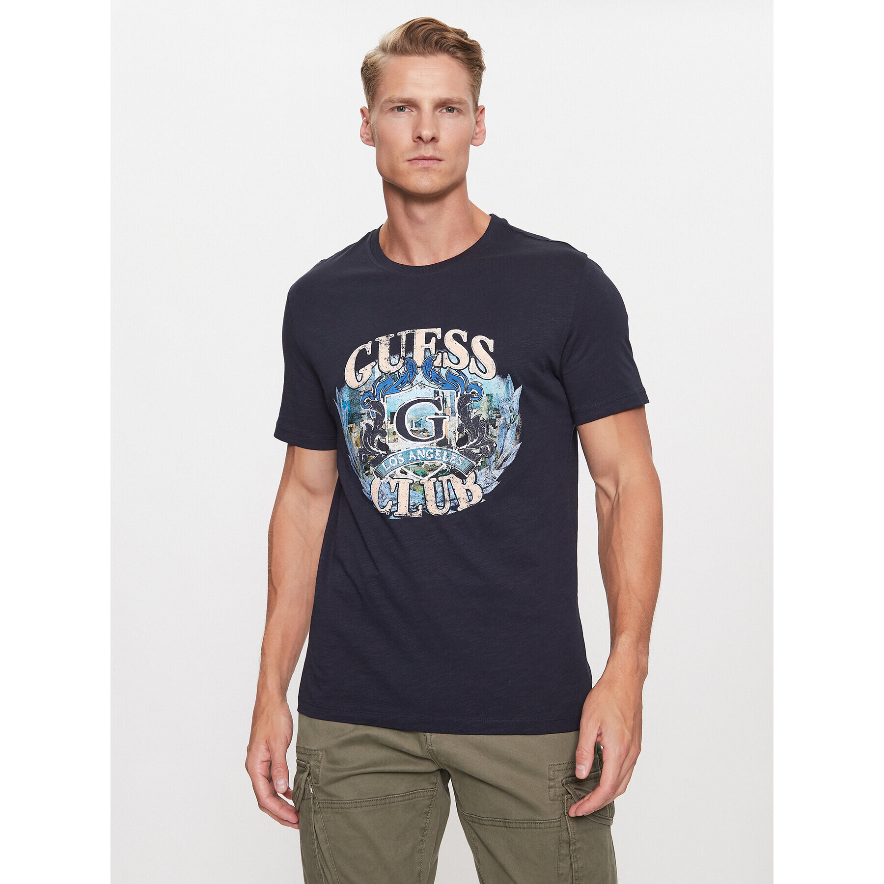 Guess Tricou M3BI70 K6XN4 Bleumarin Slim Fit - Pled.ro