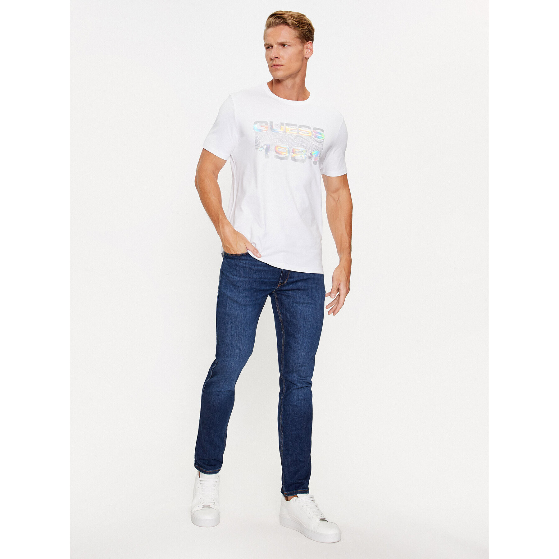 Guess Tricou M3BI77 J1314 Alb Slim Fit - Pled.ro