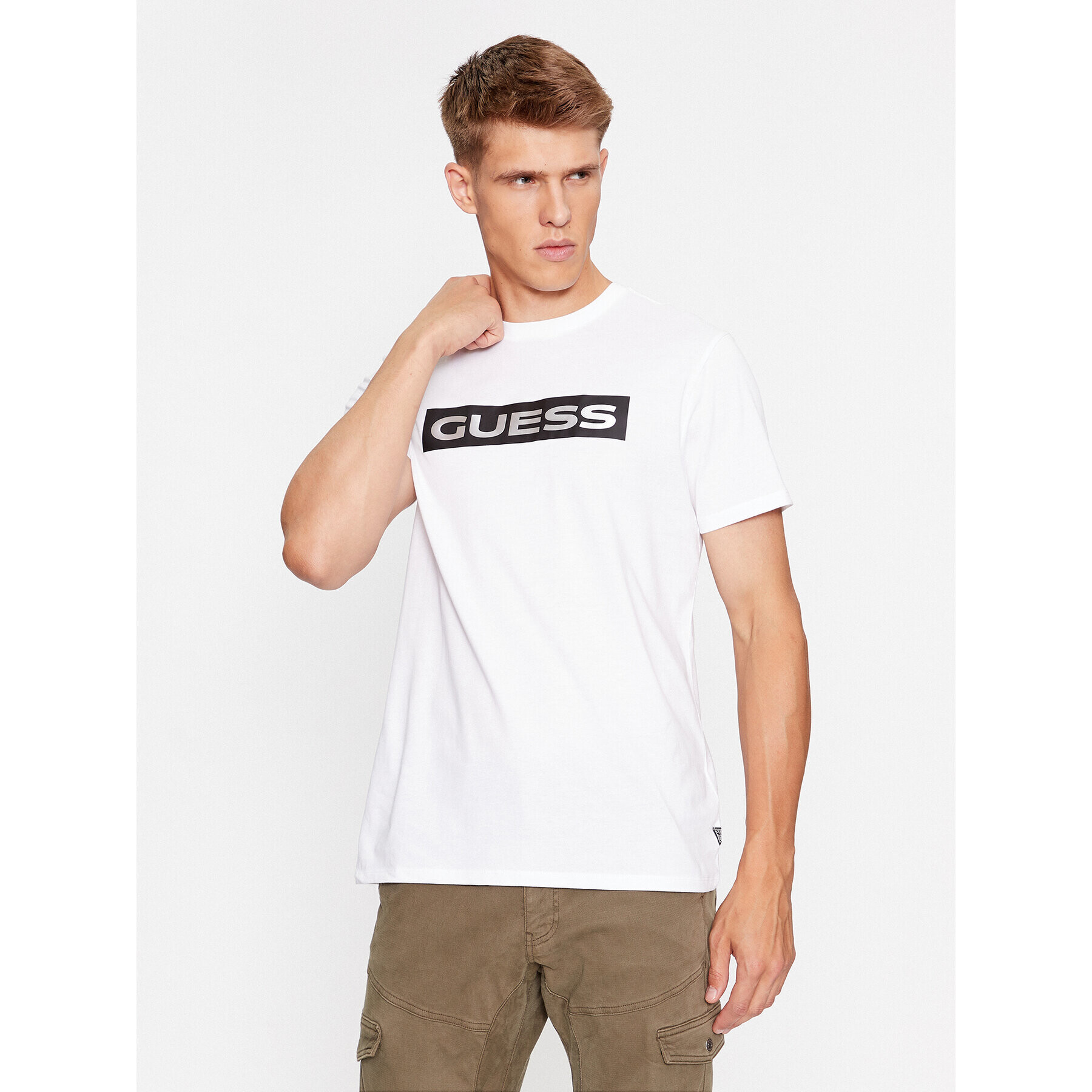 Guess Tricou M3BI80 K9RM1 Alb Slim Fit - Pled.ro