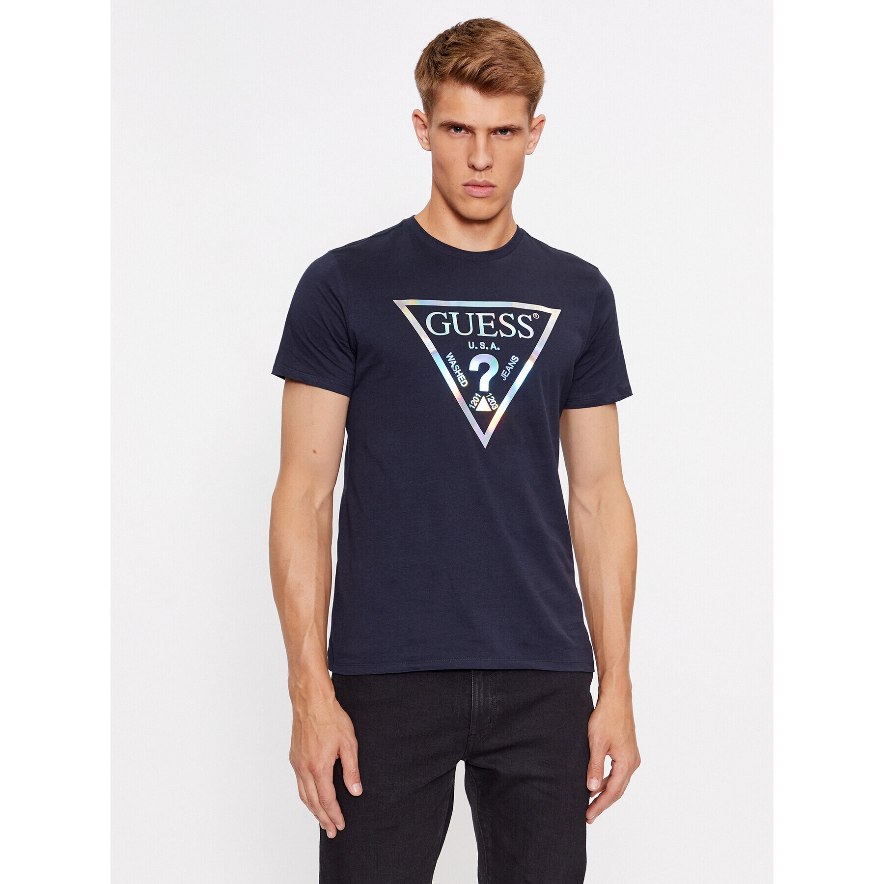 Guess Tricou M3BI81 K9RM1 Bleumarin Slim Fit - Pled.ro